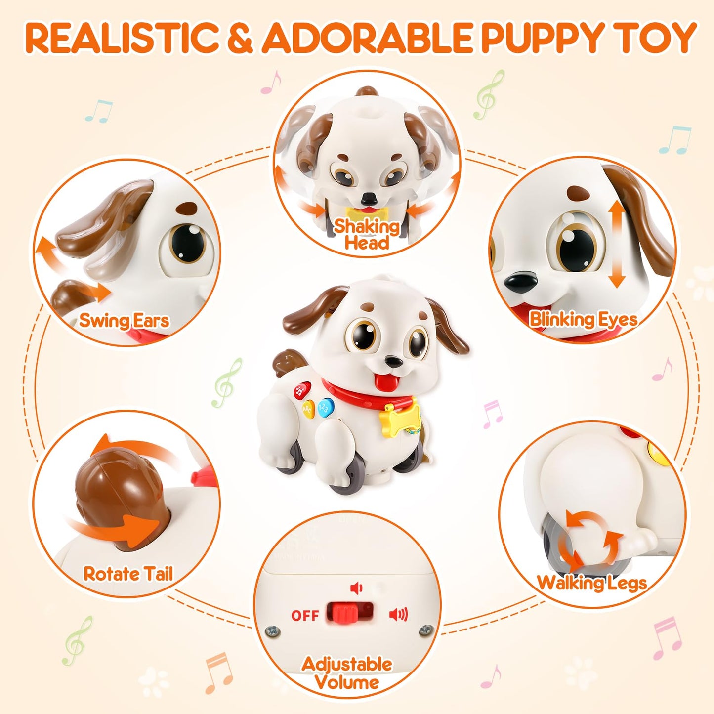 LUDILO Musical Puppy Pull-Along Toy for 6-18 Months – GO STOP Modes