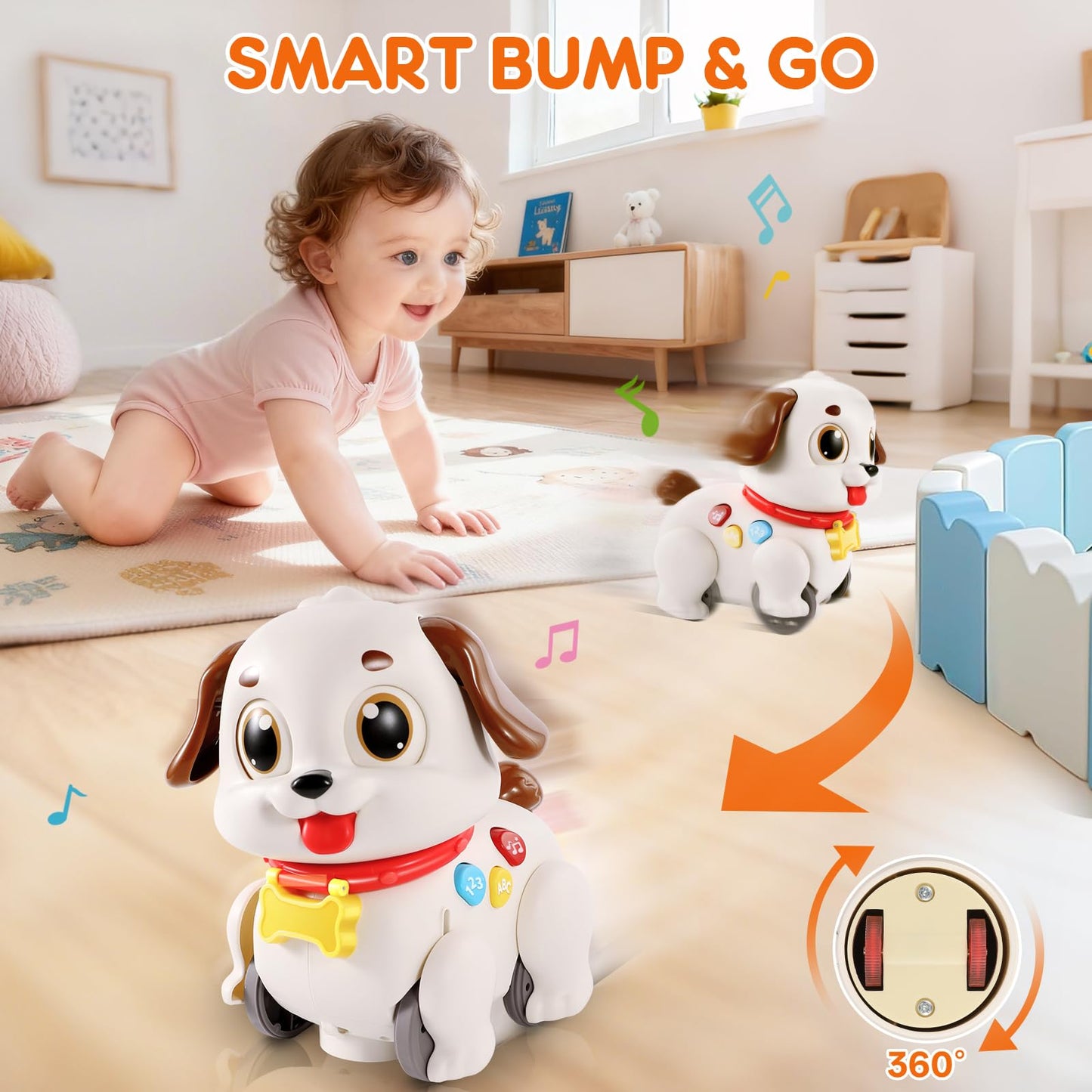 LUDILO Musical Puppy Pull-Along Toy for 6-18 Months – GO STOP Modes
