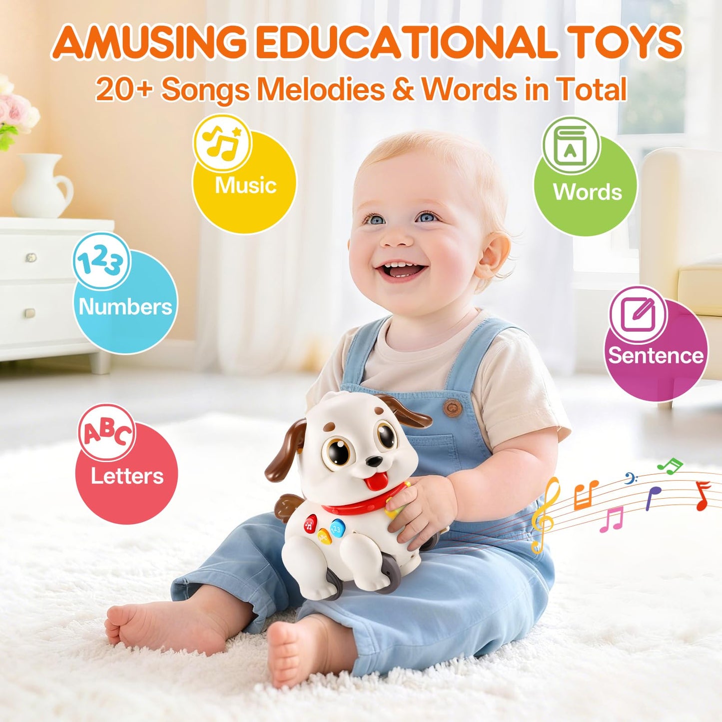 LUDILO Musical Puppy Pull-Along Toy for 6-18 Months – GO STOP Modes