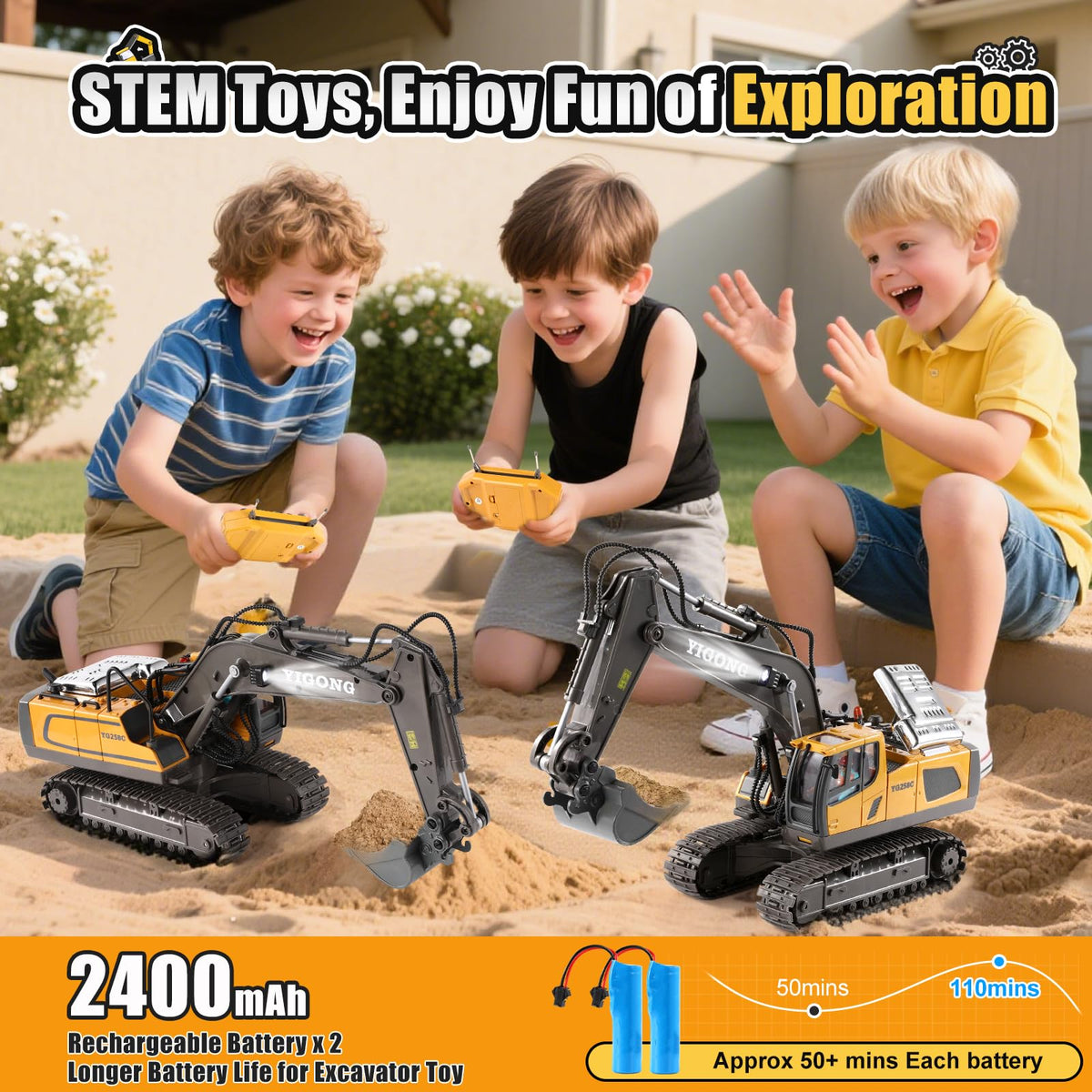 LUDILO Remote Control Excavator Toys for Kids Aged 6-8 – 11CH 2.4GHz Digger with Lights & Sound