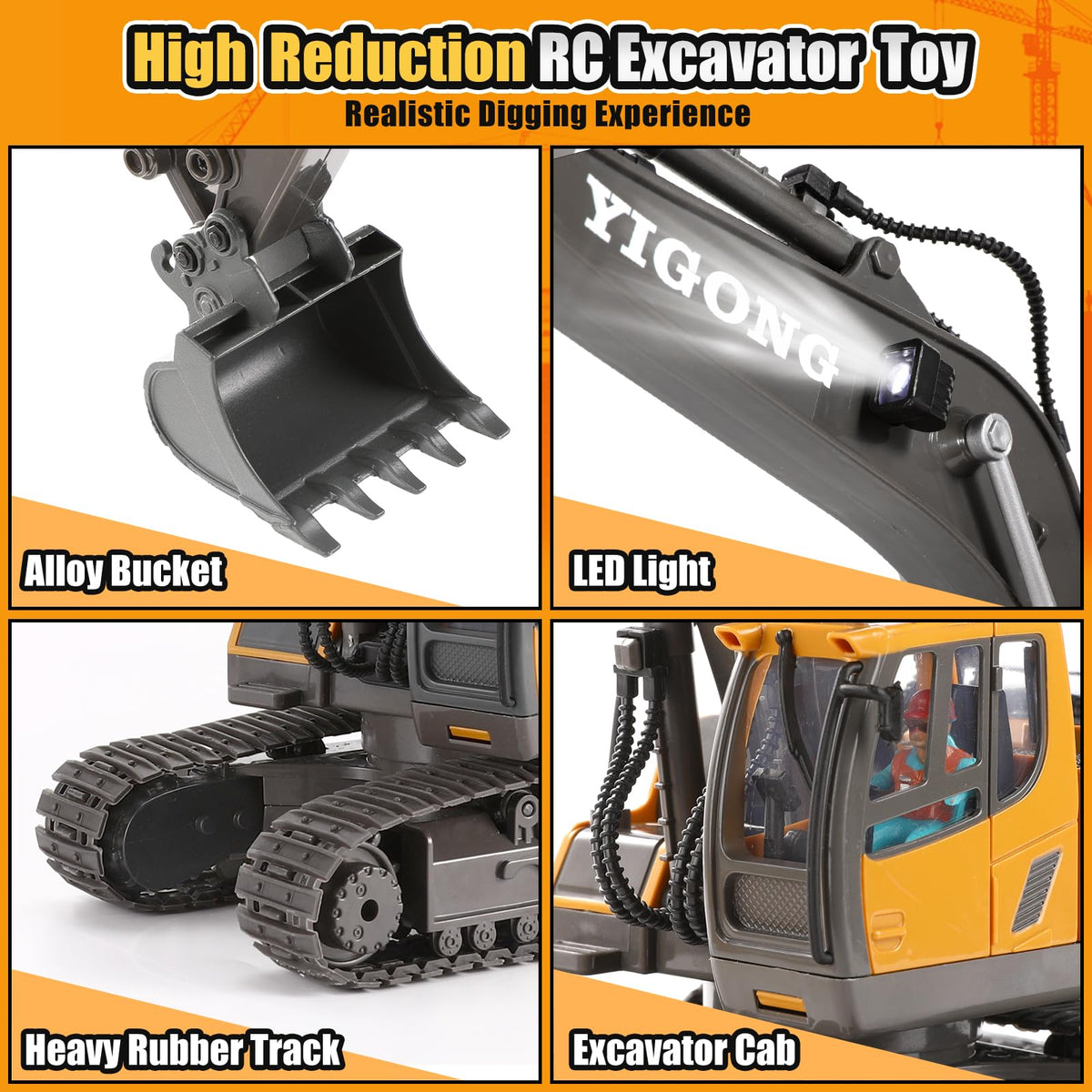 LUDILO Remote Control Excavator Toys for Kids Aged 6-8 – 11CH 2.4GHz Digger with Lights & Sound