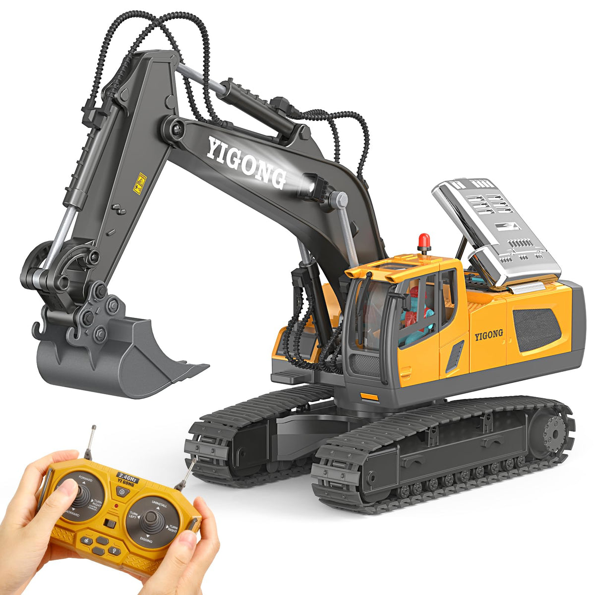 LUDILO Remote Control Excavator Toys for Kids Aged 6-8 – 11CH 2.4GHz Digger with Lights & Sound