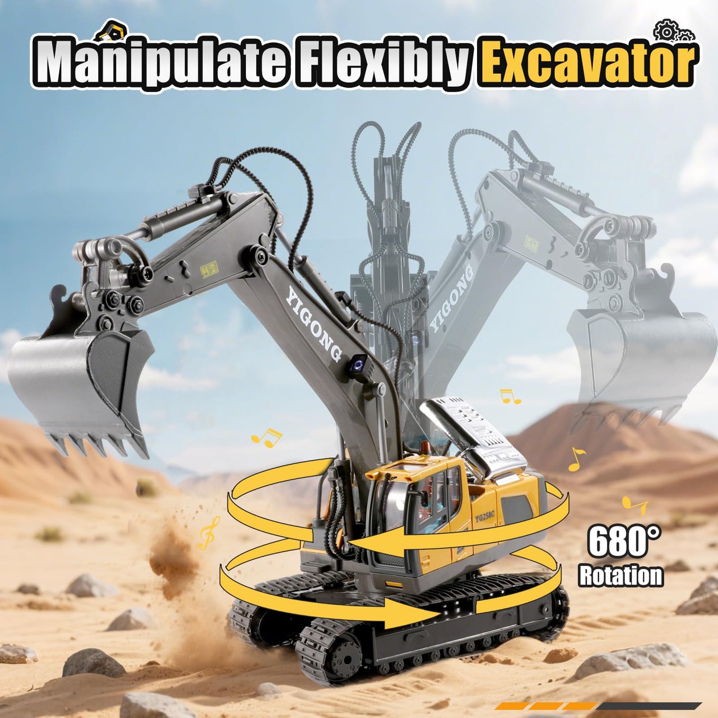 LUDILO Remote Control Excavator Toys for Kids Aged 6-8 – 11CH 2.4GHz Digger with Lights & Sound