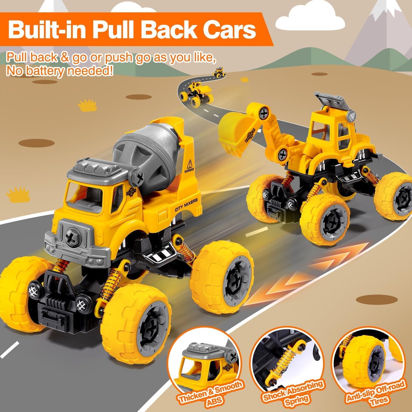 LUDILO 4PCS Take Apart Toys: DIY Construction Trucks with Drill for 3-8 Year Olds