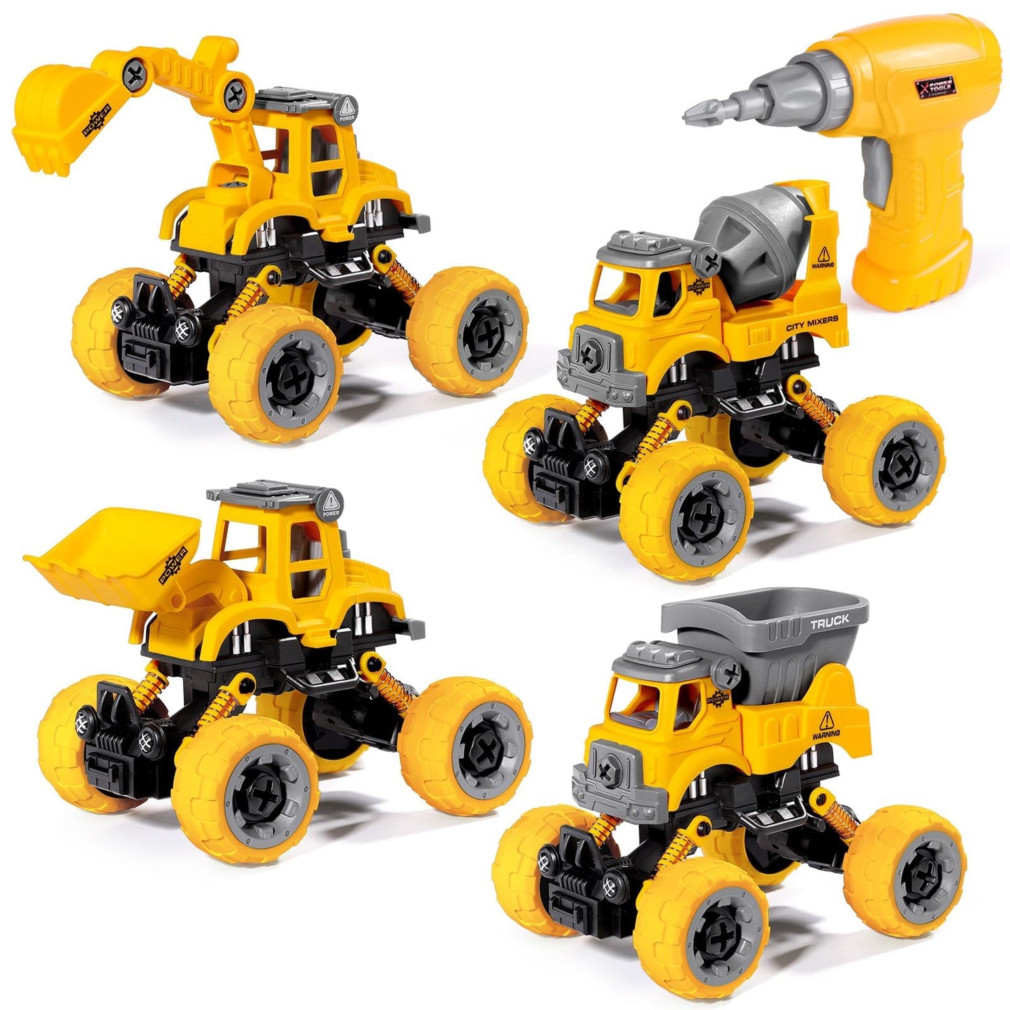 LUDILO 4PCS Take Apart Toys: DIY Construction Trucks with Drill for 3-8 Year Olds