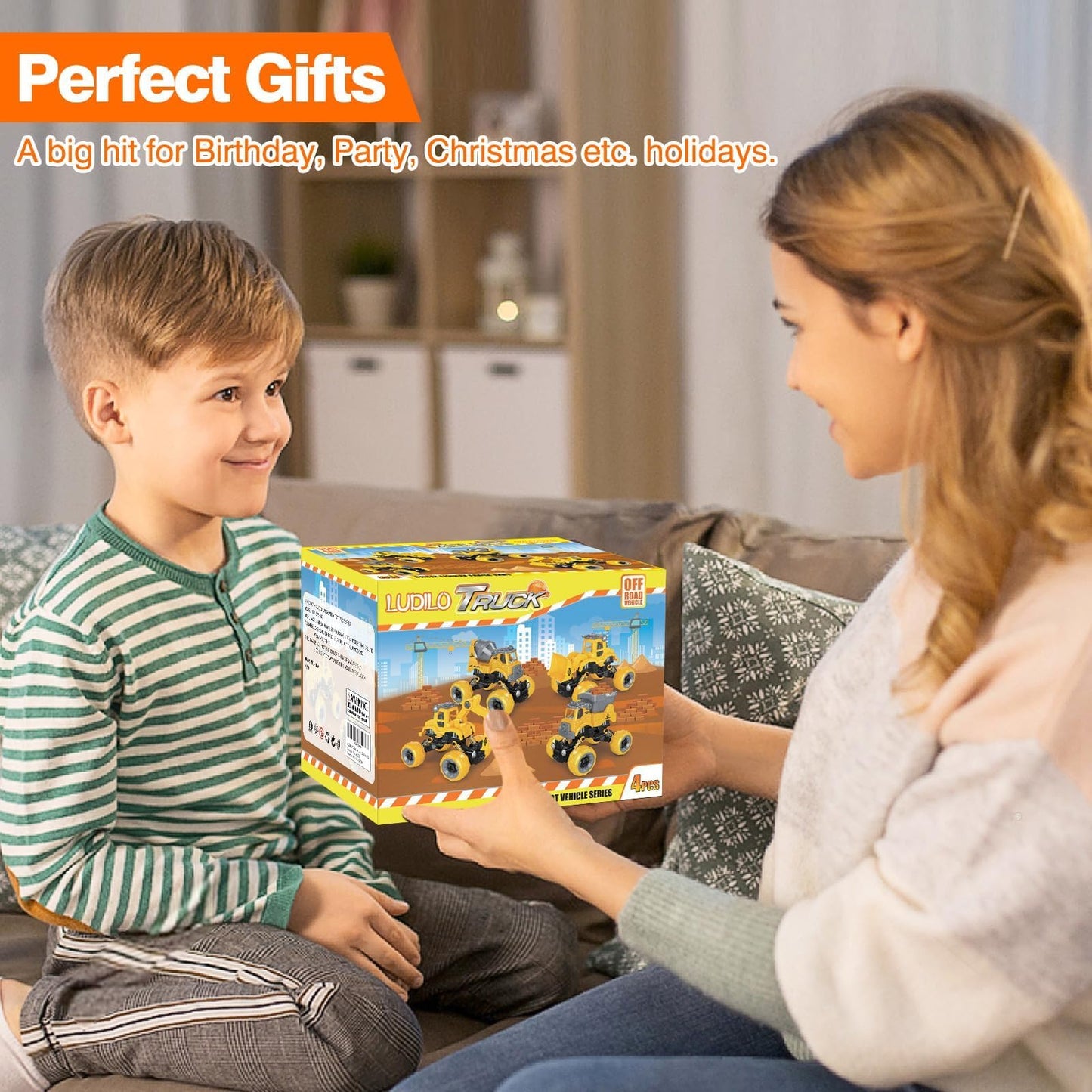 LUDILO 4PCS Take Apart Toys: DIY Construction Trucks with Drill for 3-8 Year Olds