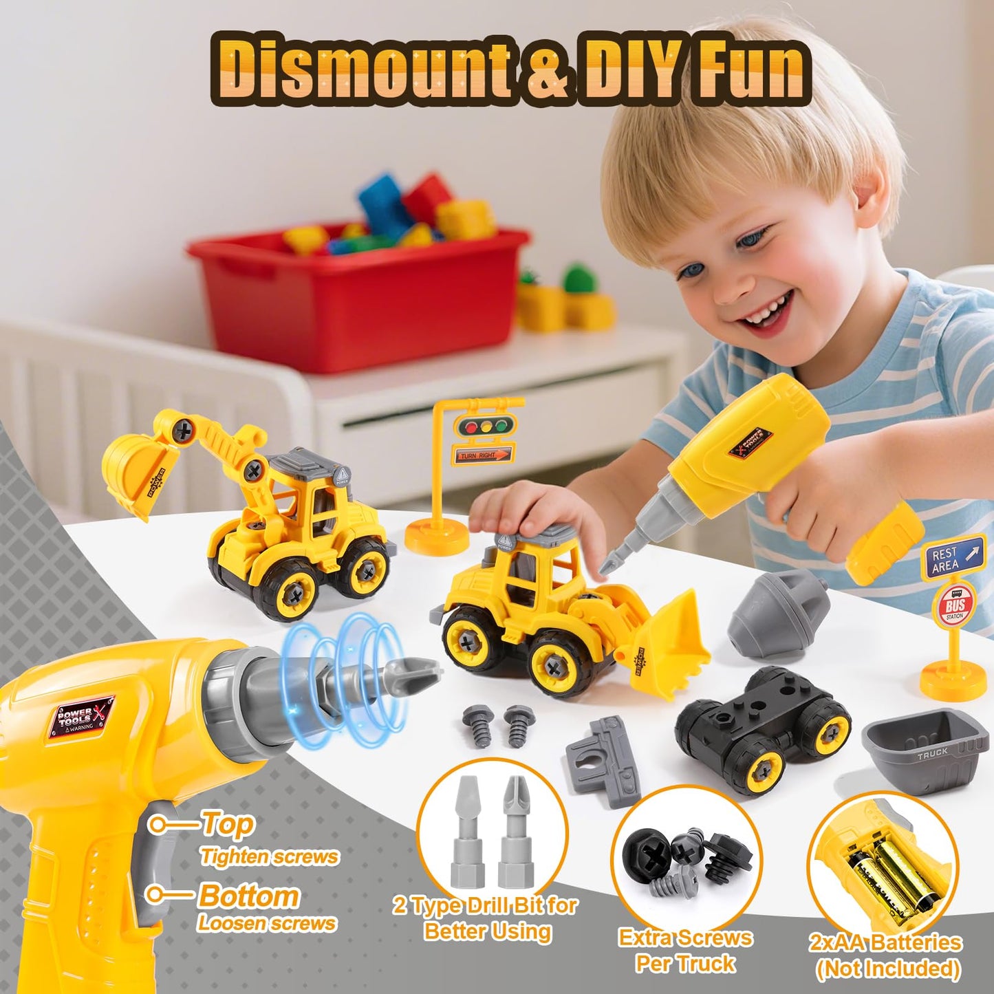 LUDILO Toddler STEM Building Toys – Mini DIY Construction Trucks for 3-5 Year Olds