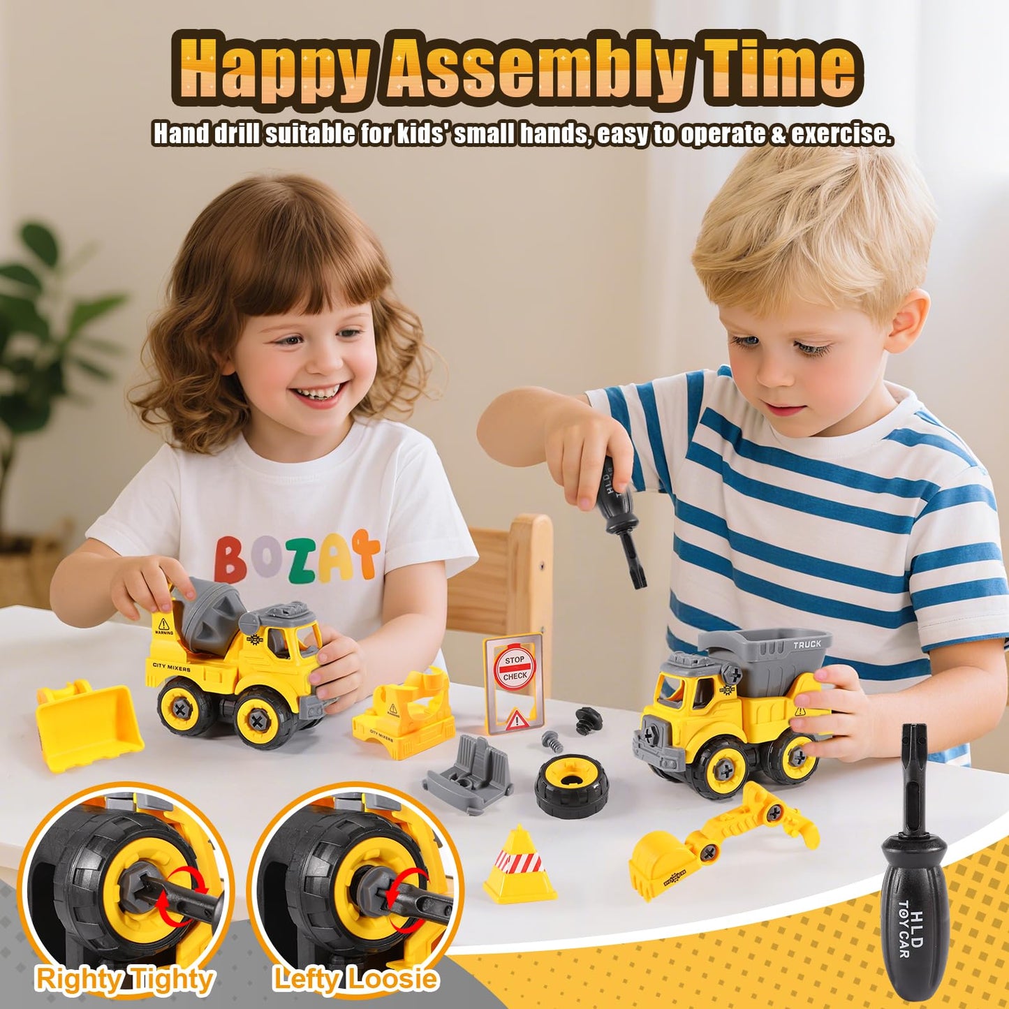 LUDILO Toddler STEM Building Toys – Mini DIY Construction Trucks for 3-5 Year Olds