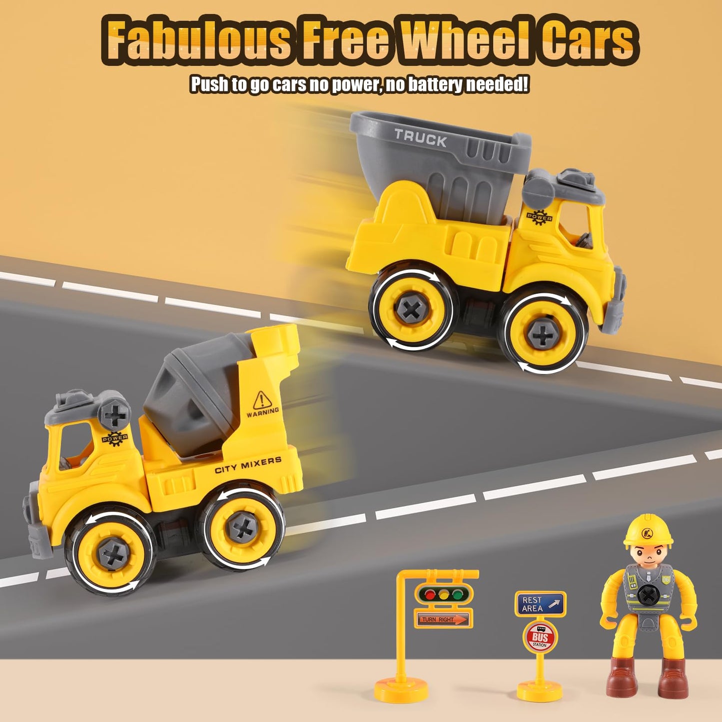 LUDILO Toddler STEM Building Toys – Mini DIY Construction Trucks for 3-5 Year Olds