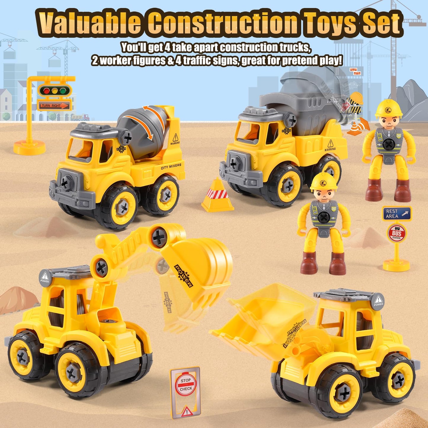 LUDILO Toddler STEM Building Toys – Mini DIY Construction Trucks for 3-5 Year Olds