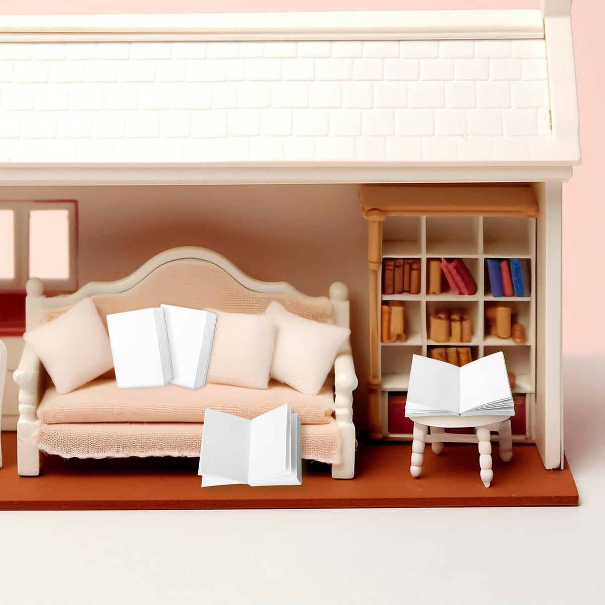 LUFEEMGA 100pcs 1:12 White Book Miniatures Set – Blank Dollhouse Notebooks for DIY Crafting