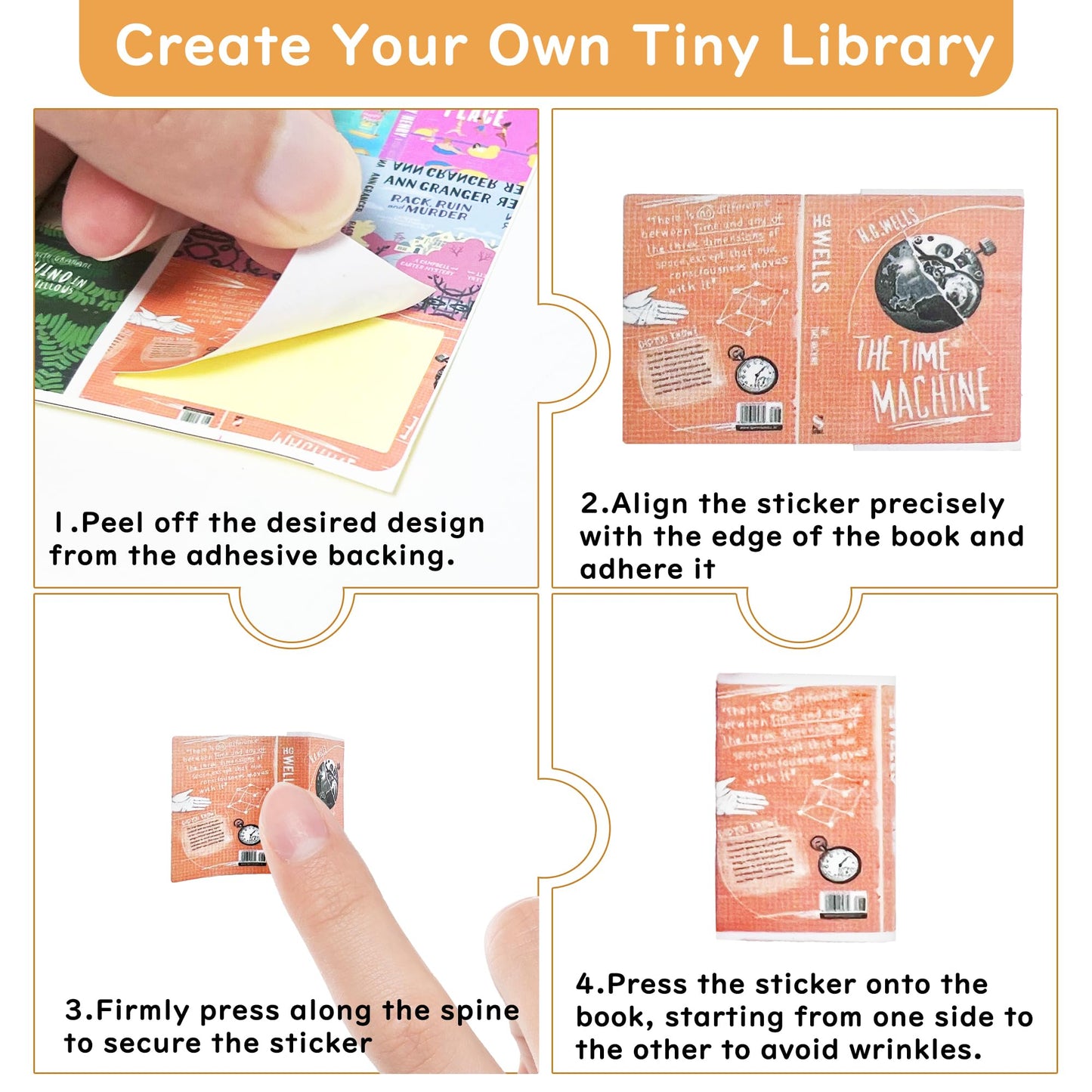 LUFEEMGA 200Pcs Mini Book Cover Stickers for 1:12 Dolls – Front & Back Covers, DIY Mini Books