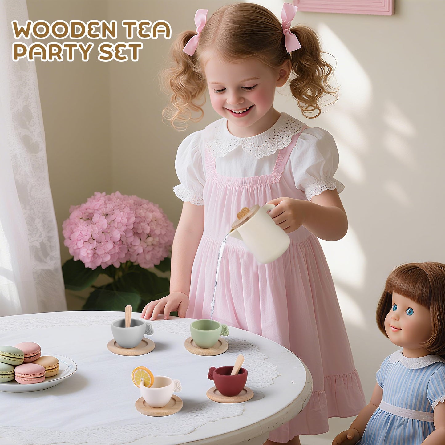 Lufstd 14-Piece Wooden Tea Party Set — Safe, Imaginative Play for Little Hosts