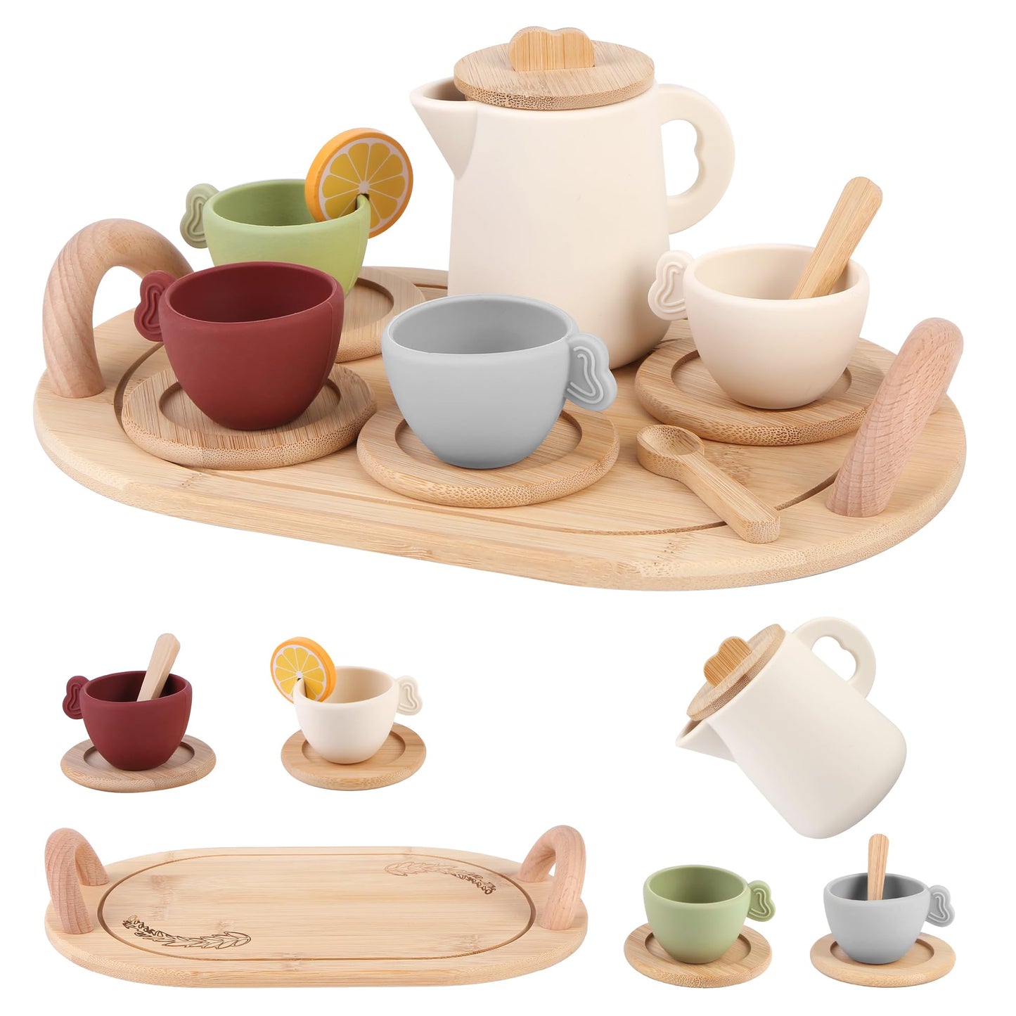 Lufstd 14-Piece Wooden Tea Party Set — Safe, Imaginative Play for Little Hosts