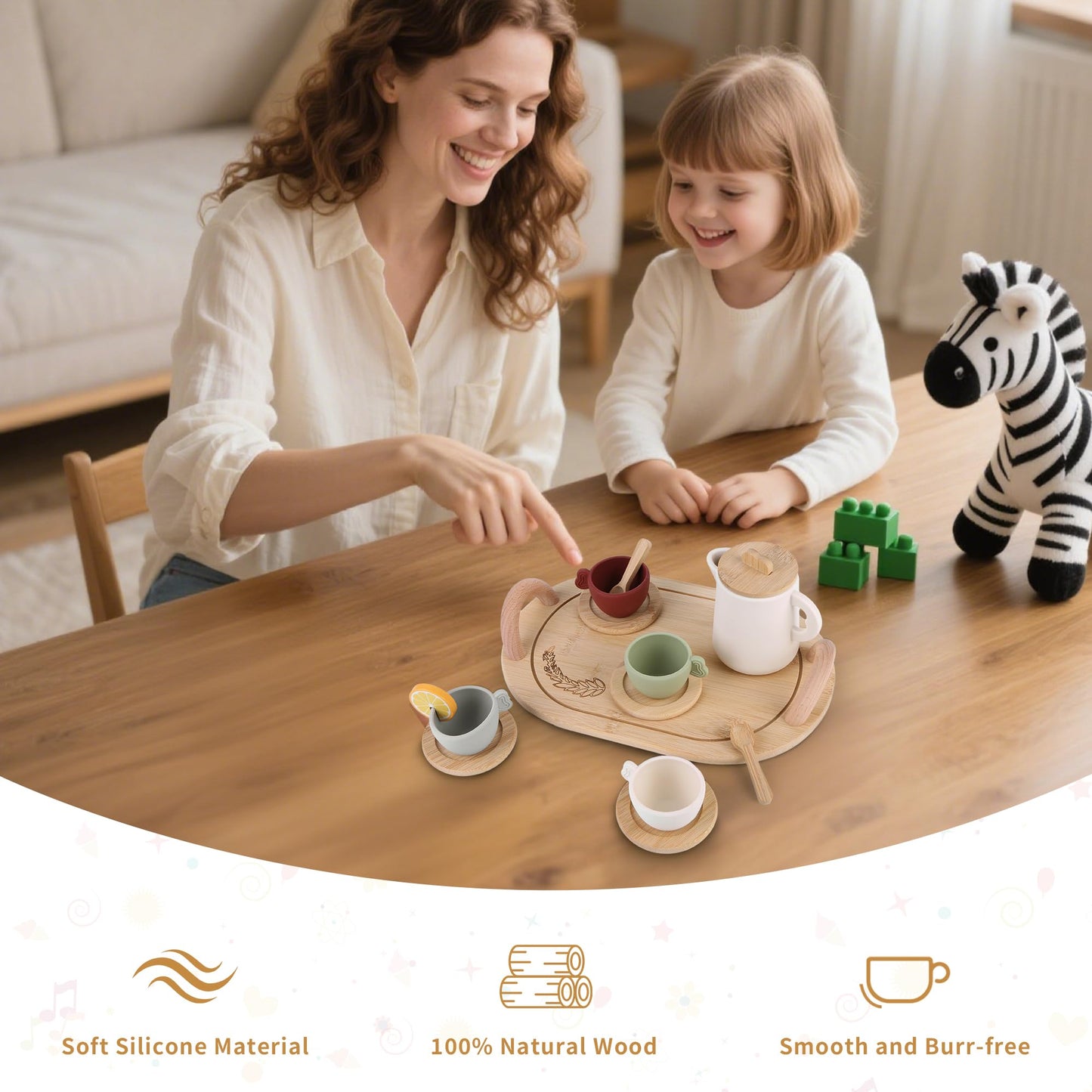 Lufstd 14-Piece Wooden Tea Party Set — Safe, Imaginative Play for Little Hosts