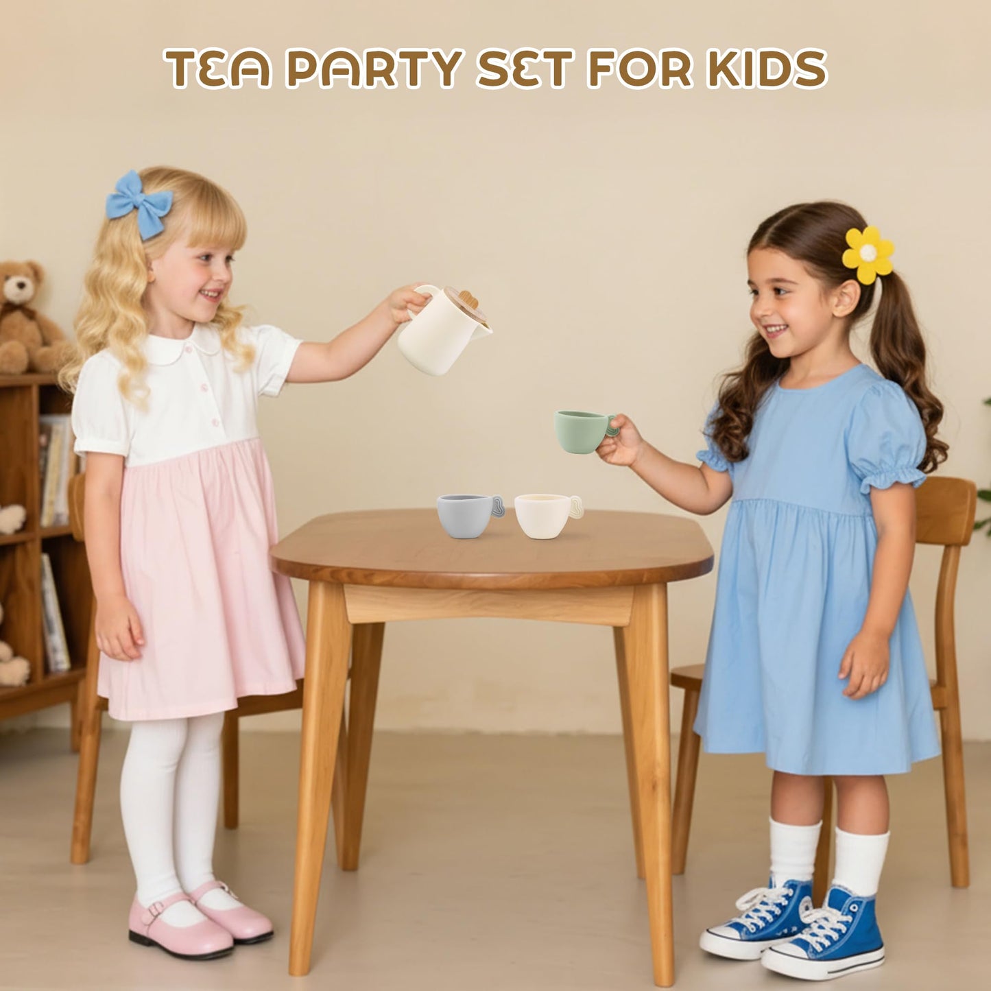 Lufstd 14-Piece Wooden Tea Party Set — Safe, Imaginative Play for Little Hosts