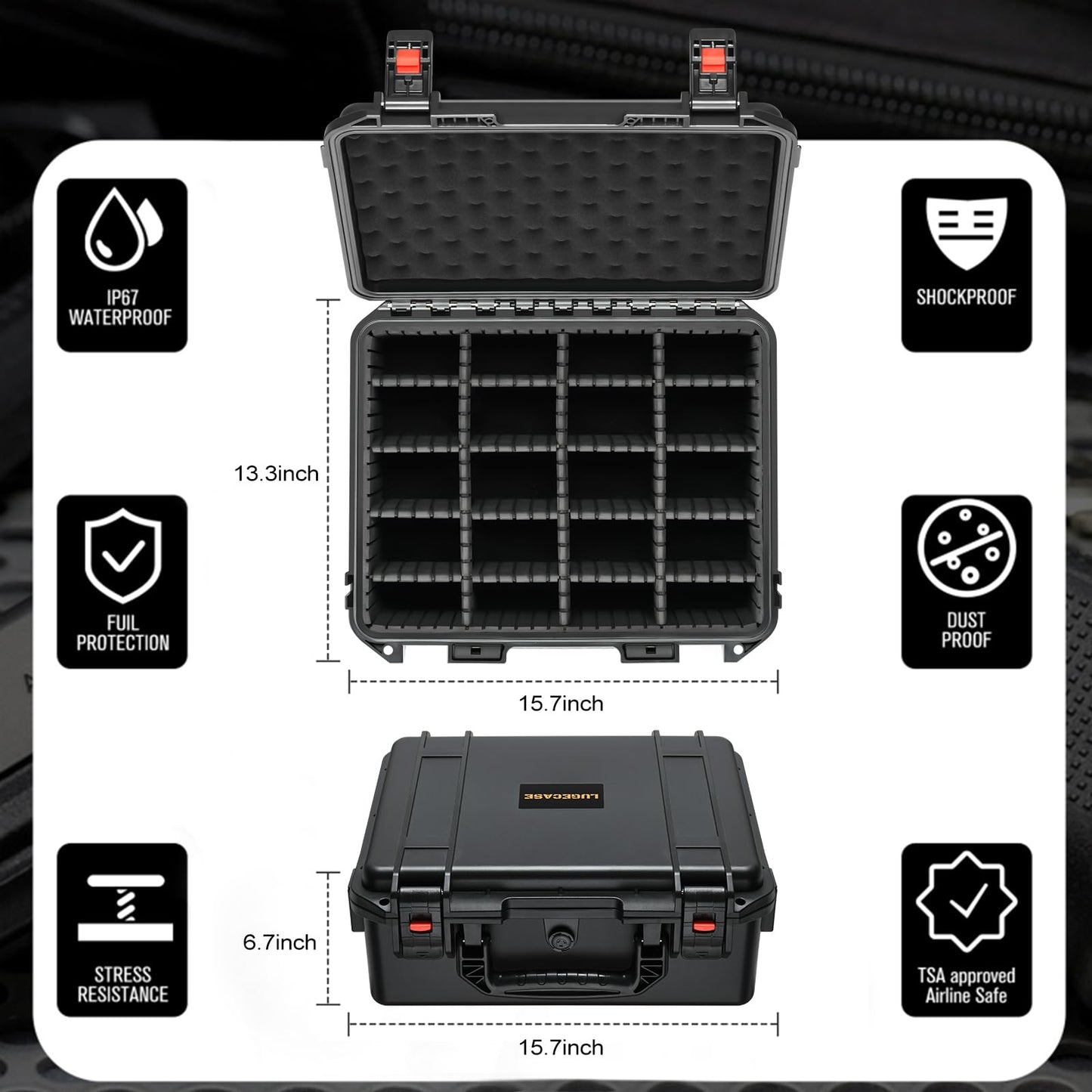 LUGECASE Graded Card Case Storage Box with 12 Dividers – Universal PSA/BGS Slab Fit, Top Loaders & More