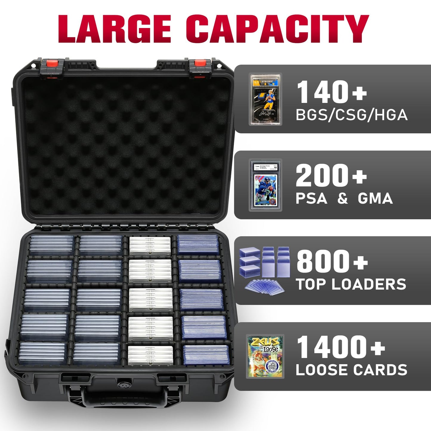 LUGECASE Graded Card Case Storage Box with 12 Dividers – Universal PSA/BGS Slab Fit, Top Loaders & More