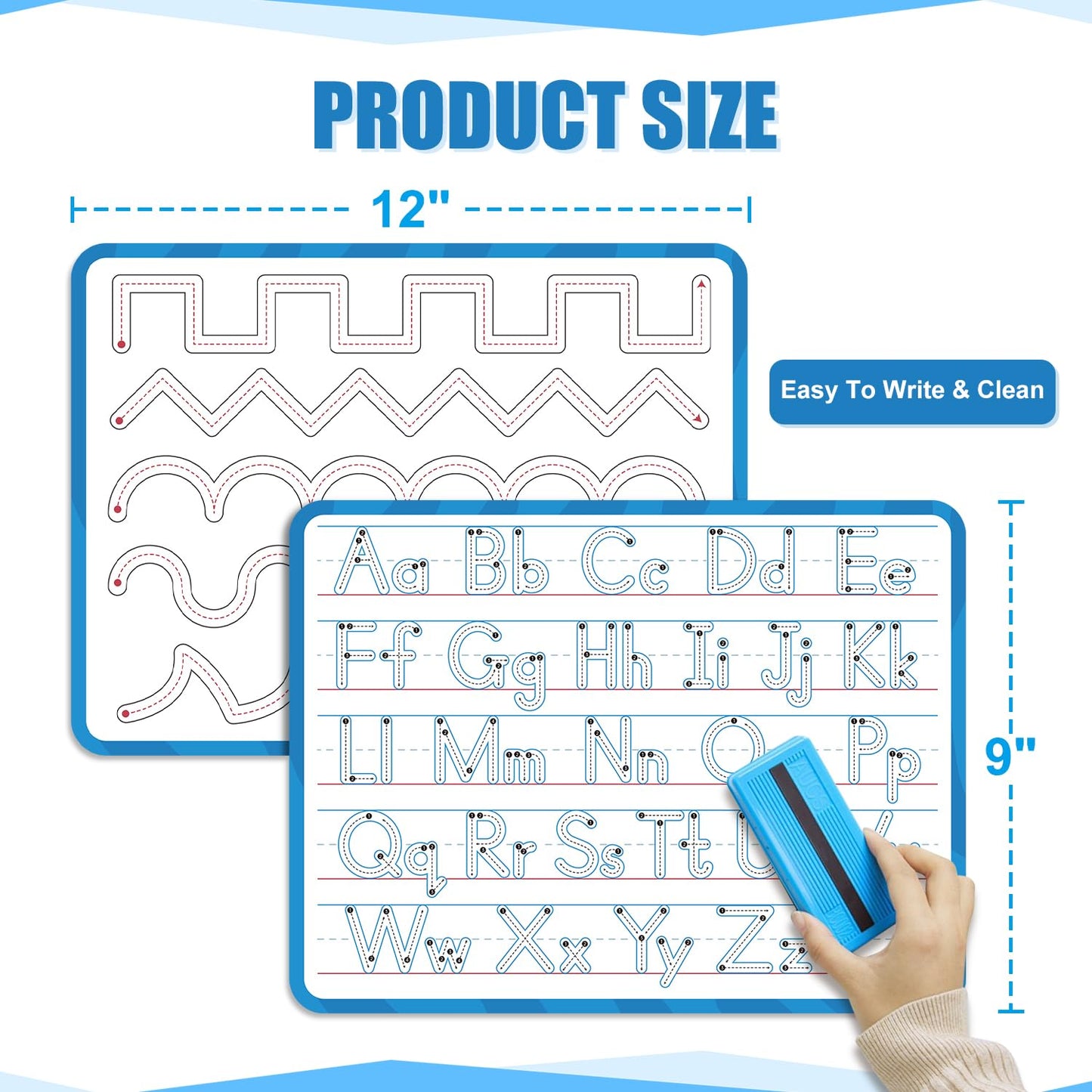 LUHEAGU Handwriting Practice Dry Erase Board – ABC Tracing for Kids Ages 3-5 | Reusable Whiteboard for Preschool, Kindergarten & Homeschool | 9x12