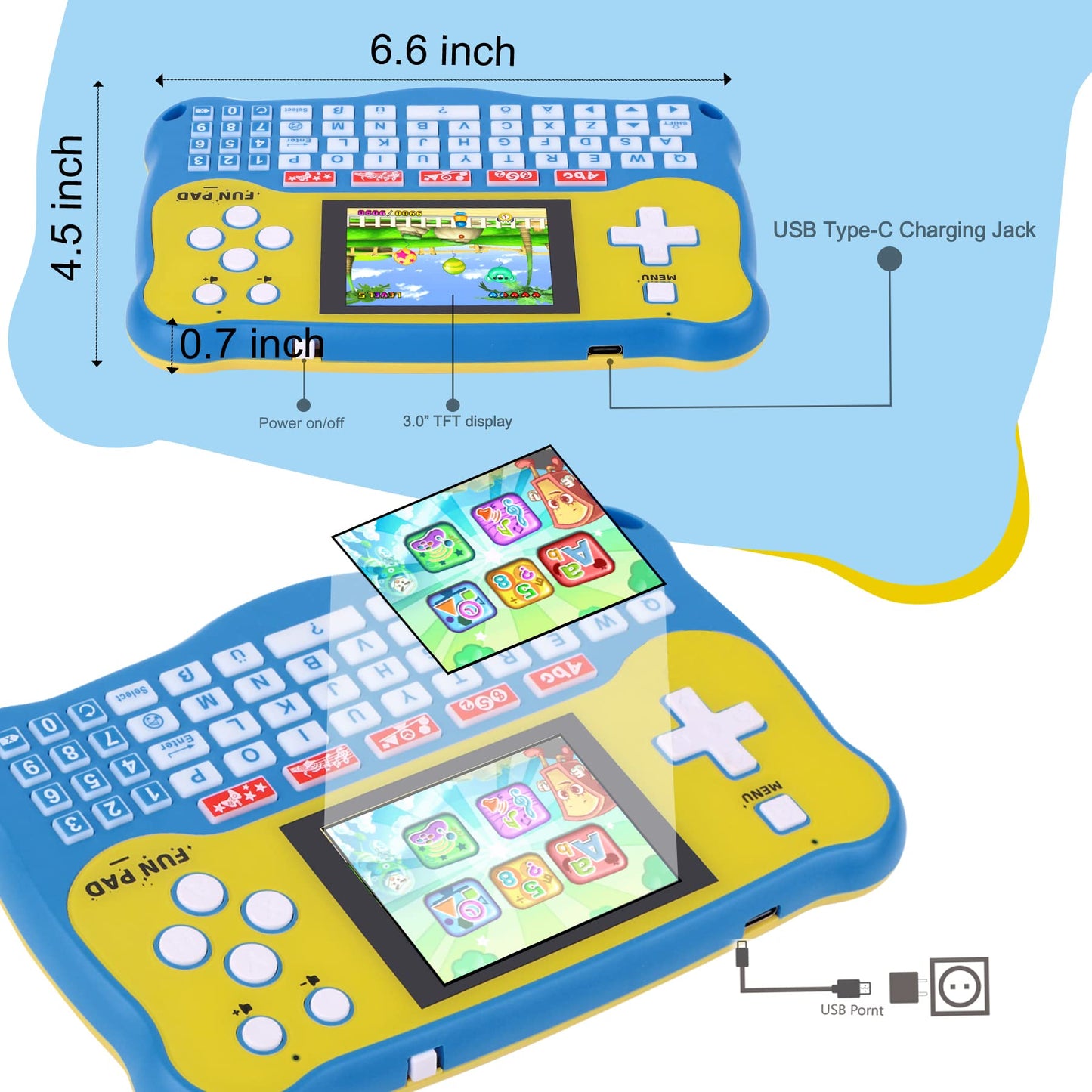 LUHYAUAN Kids Tablet – 102 Activities Learning Pad for Ages 3–12 (Blue)