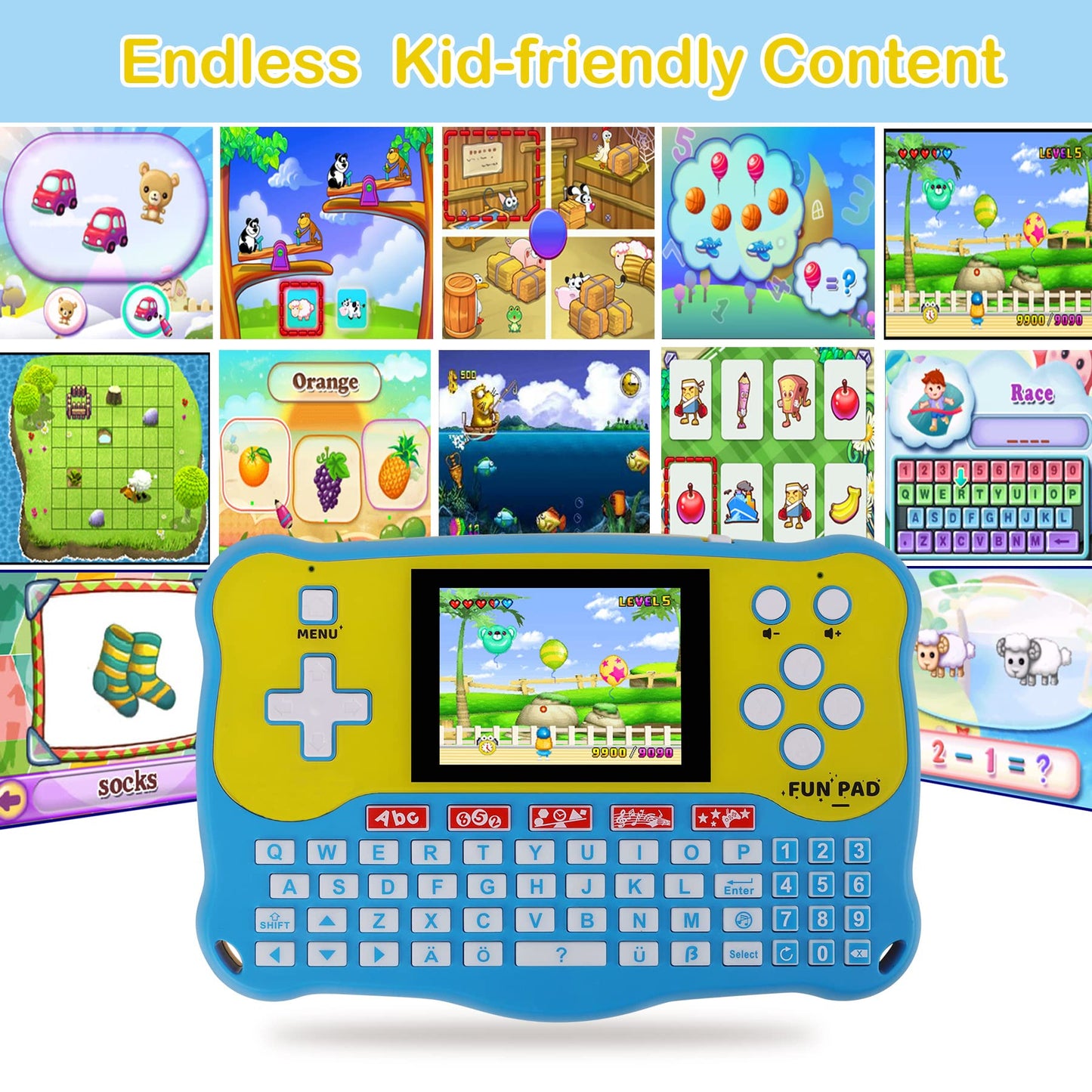 LUHYAUAN Kids Tablet – 102 Activities Learning Pad for Ages 3–12 (Blue)