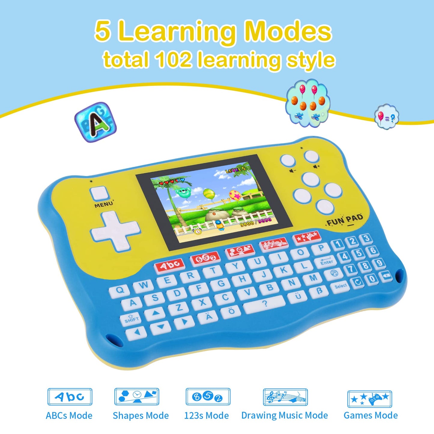 LUHYAUAN Kids Tablet – 102 Activities Learning Pad for Ages 3–12 (Blue)