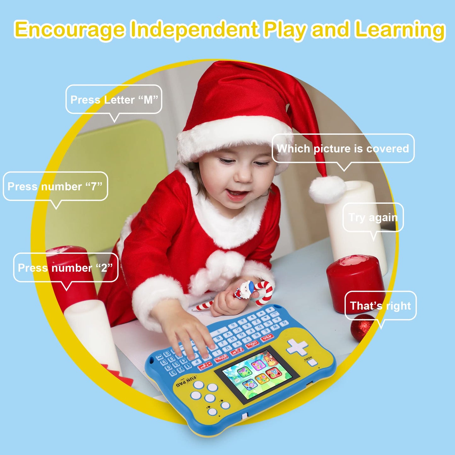 LUHYAUAN Kids Tablet – 102 Activities Learning Pad for Ages 3–12 (Blue)
