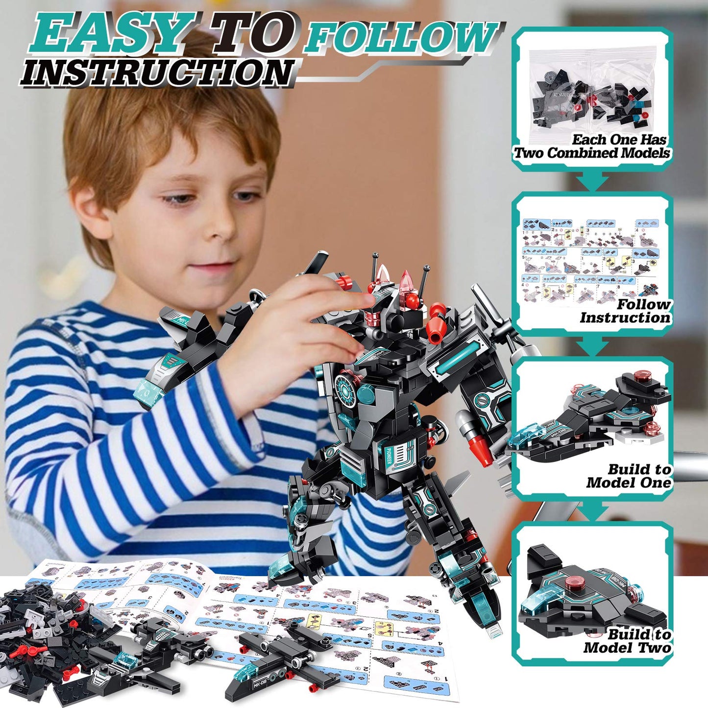 LUKAT Robot Building Toys for Kids | 577 PCS STEM Kit, 25-in-1 Building Bricks