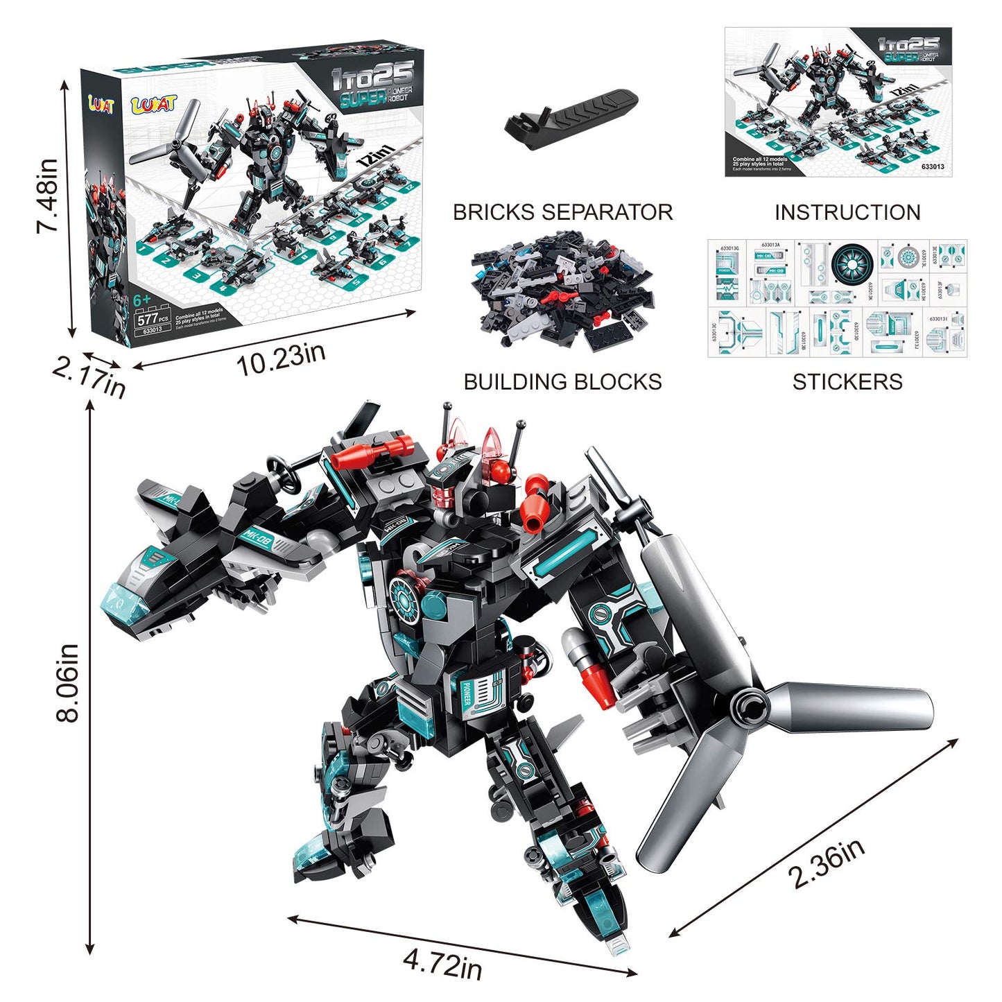 LUKAT Robot Building Toys for Kids | 577 PCS STEM Kit, 25-in-1 Building Bricks