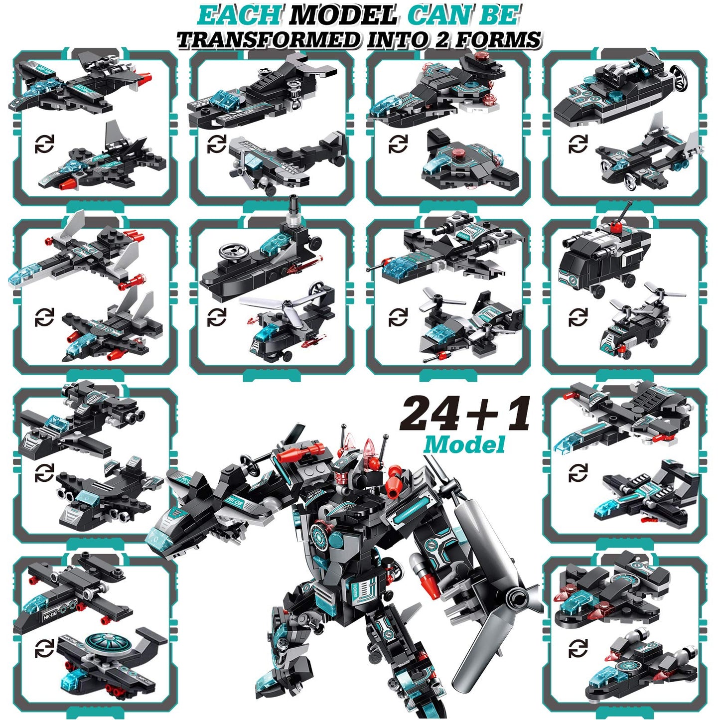 LUKAT Robot Building Toys for Kids | 577 PCS STEM Kit, 25-in-1 Building Bricks