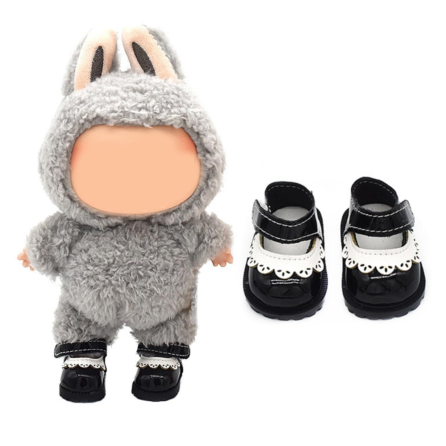 Lukax 1 Pair Cute Shoes for 15–17cm Dolls – Black PU Leather Princess Shoes