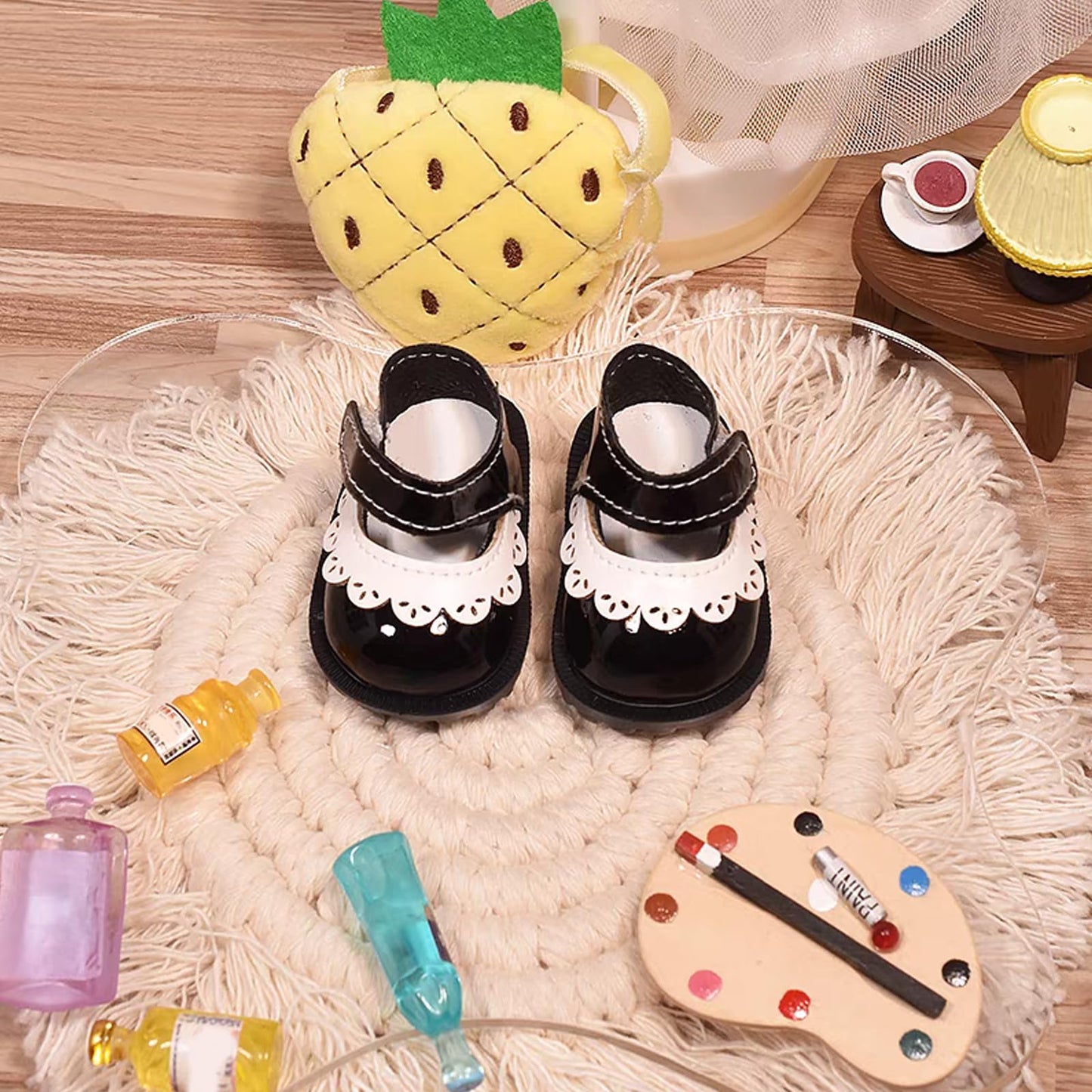 Lukax 1 Pair Cute Shoes for 15–17cm Dolls – Black PU Leather Princess Shoes