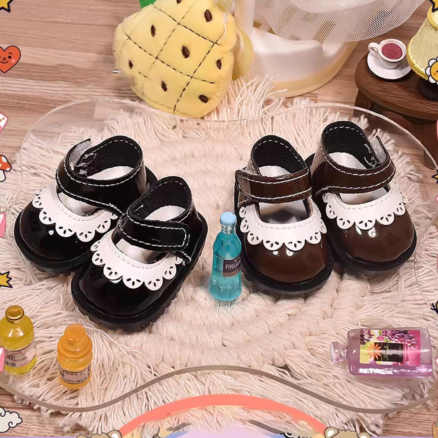 Lukax 1 Pair Cute Shoes for 15–17cm Dolls – Black PU Leather Princess Shoes