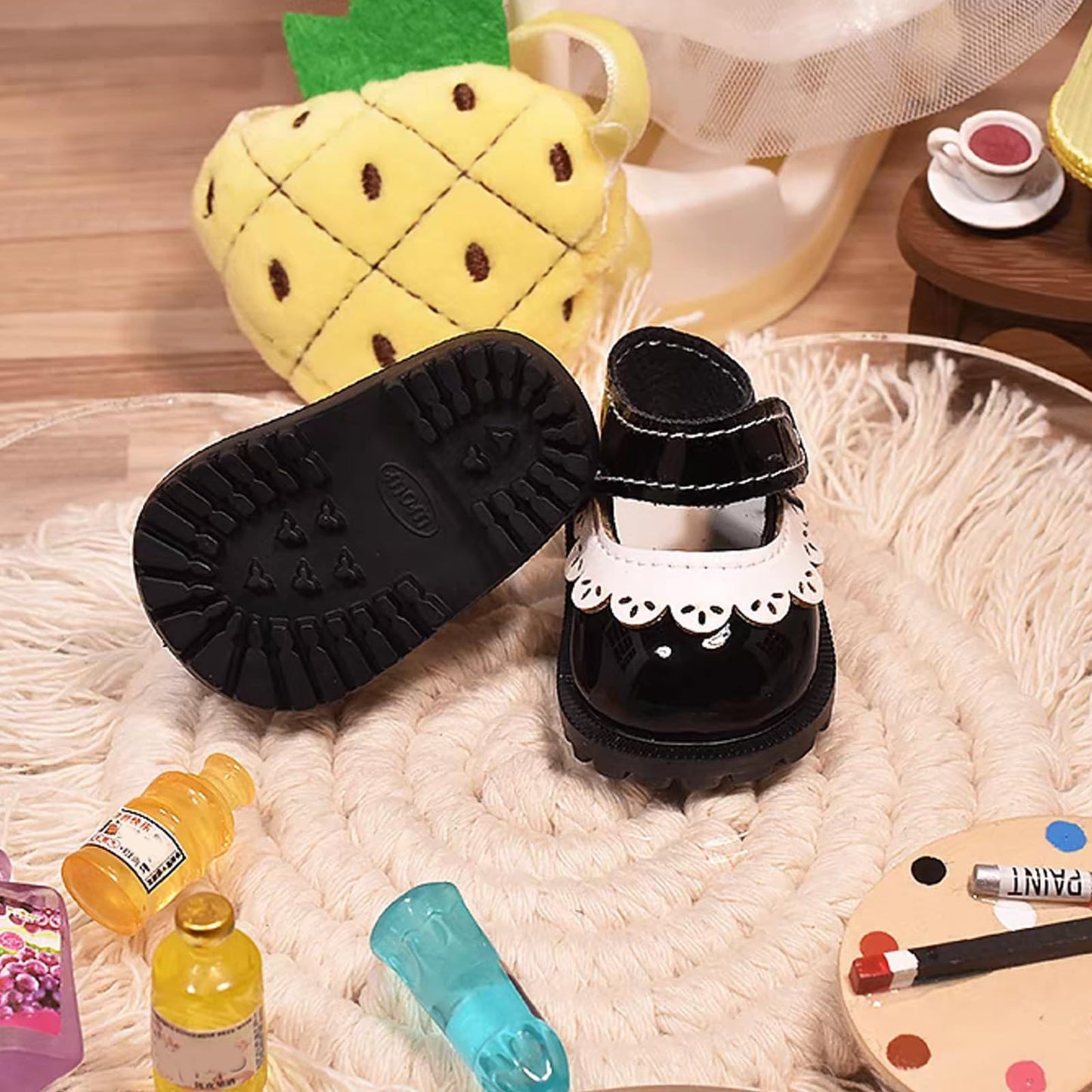 Lukax 1 Pair Cute Shoes for 15–17cm Dolls – Black PU Leather Princess Shoes