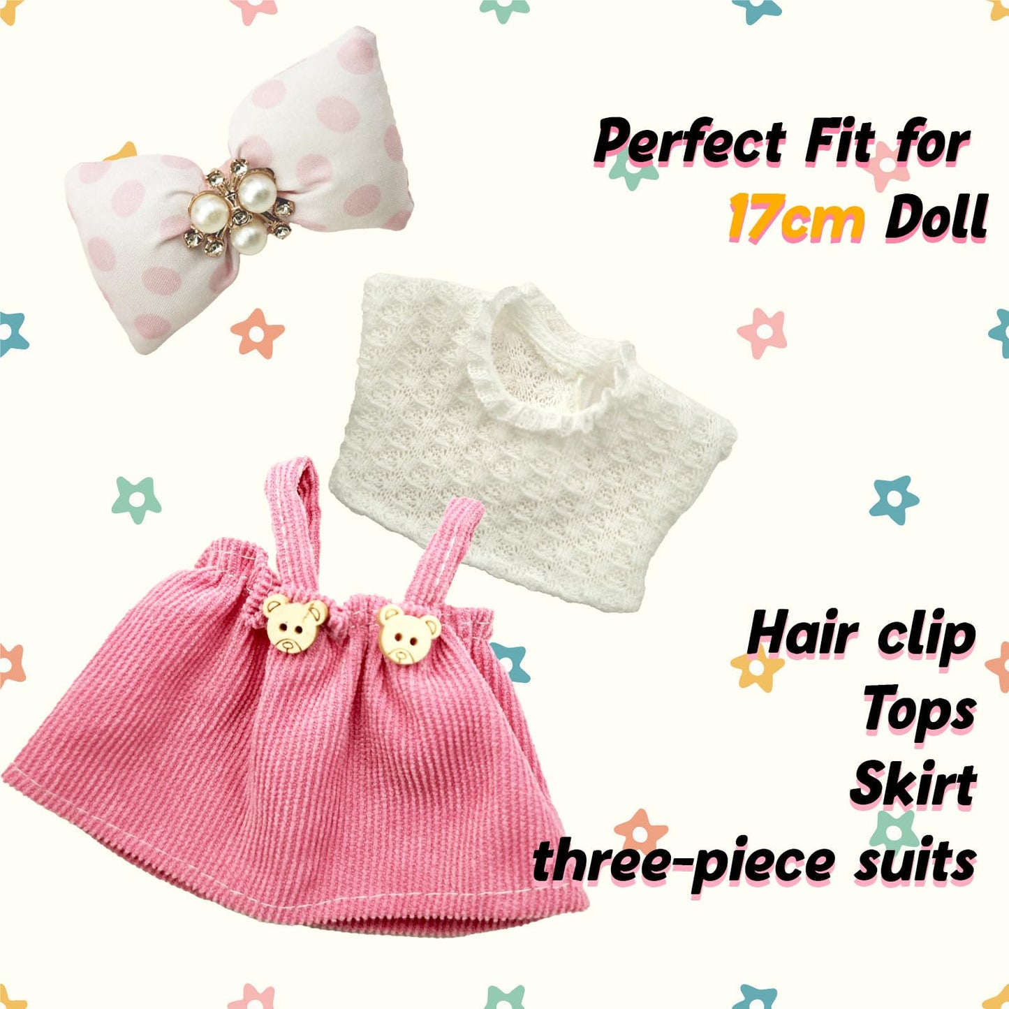 Clothes for 17cm Doll – Lukax 2-Piece Cute Chic Hair Clip & Dress Set