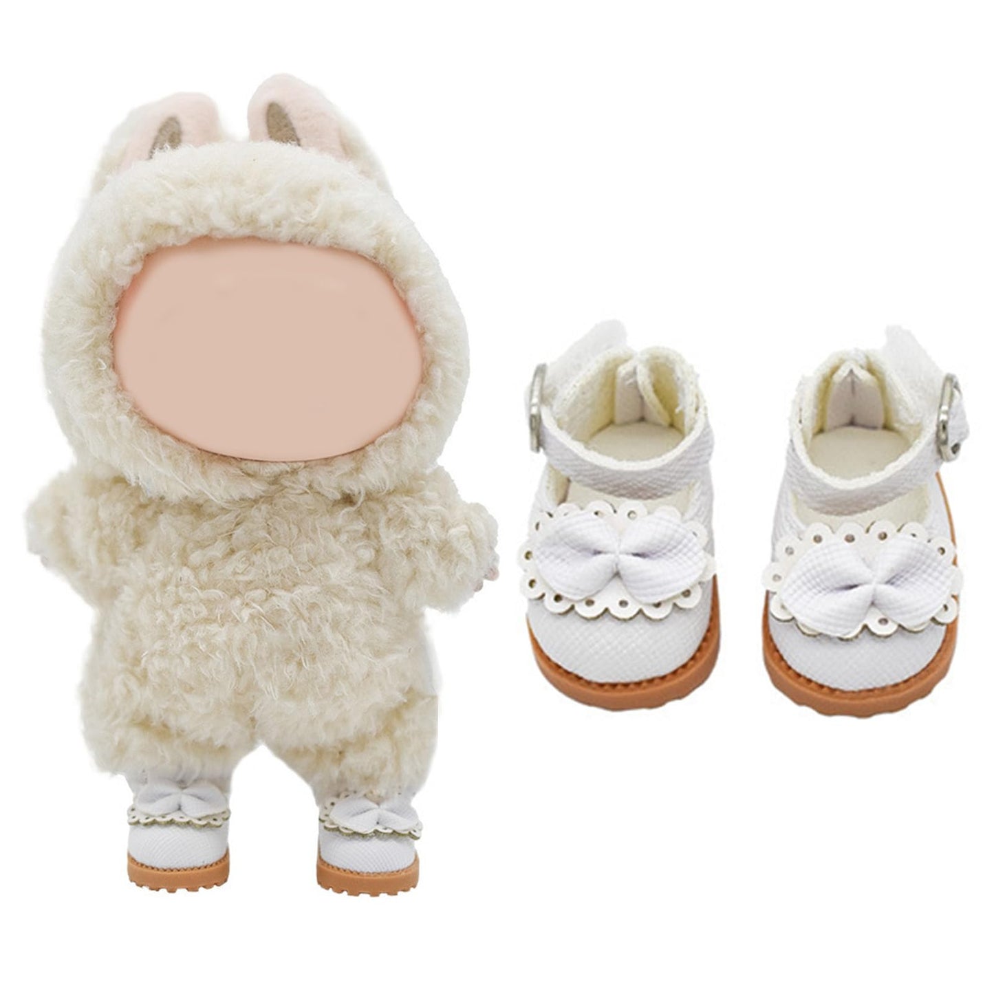 Lukax Mini Doll Shoes – White Bow Leather Shoes for 15/17 cm Dolls (1 Pair)