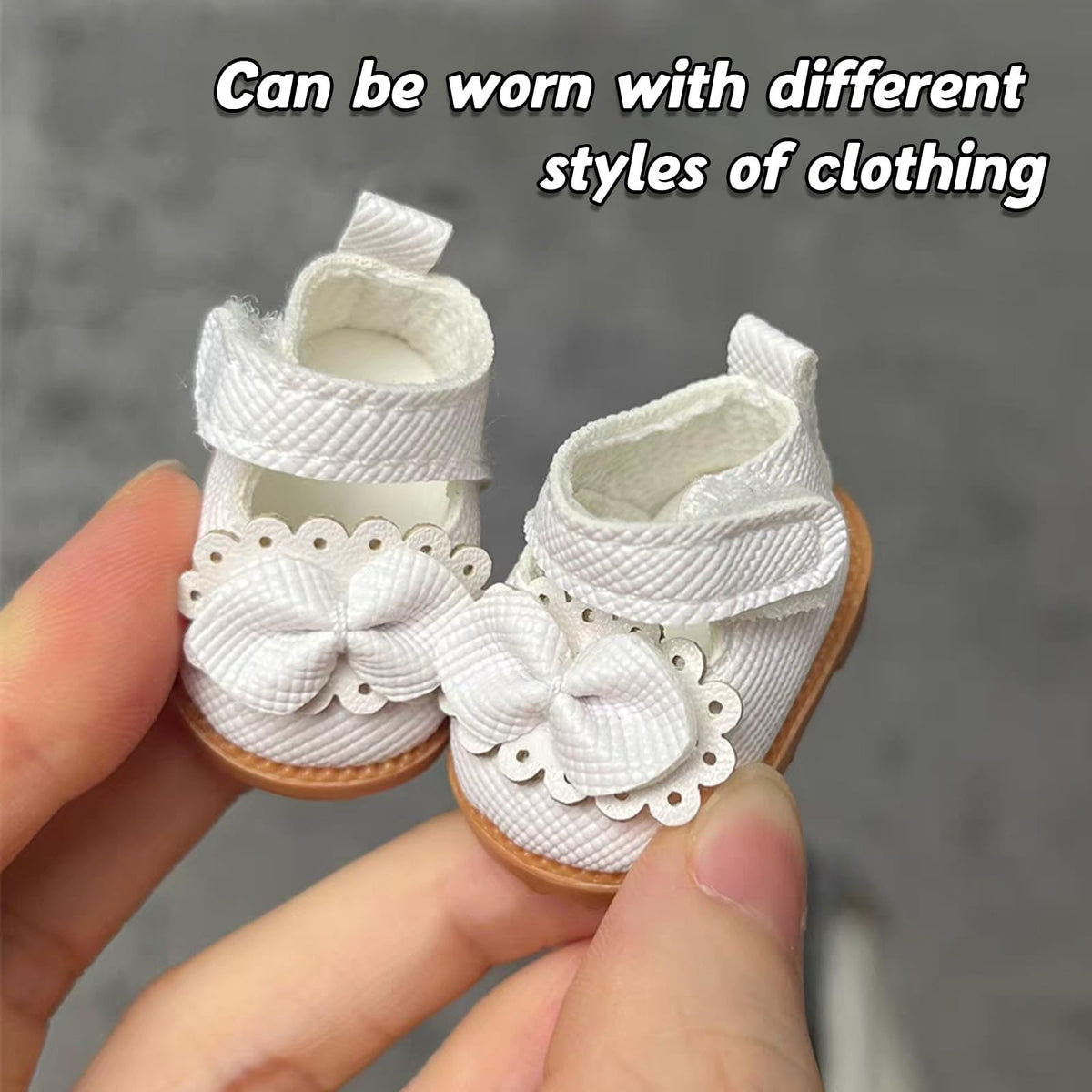 Lukax Mini Doll Shoes – White Bow Leather Shoes for 15/17 cm Dolls (1 Pair)