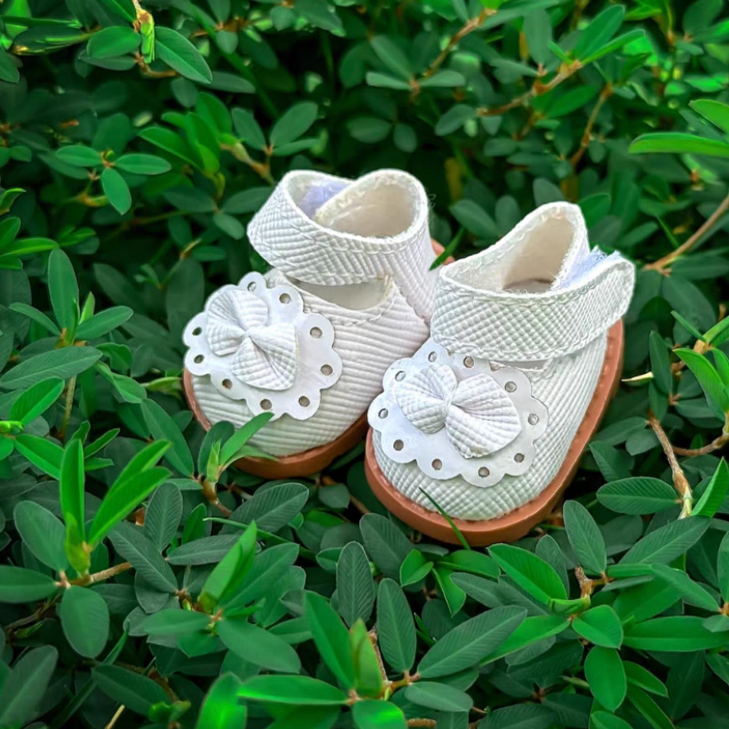 Lukax Mini Doll Shoes – White Bow Leather Shoes for 15/17 cm Dolls (1 Pair)