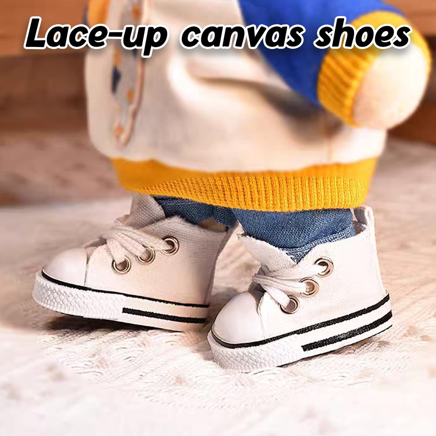 Lukax Mini Doll Shoes - Lace-Up Canvas Sneakers for 15cm/17cm Dolls (White)