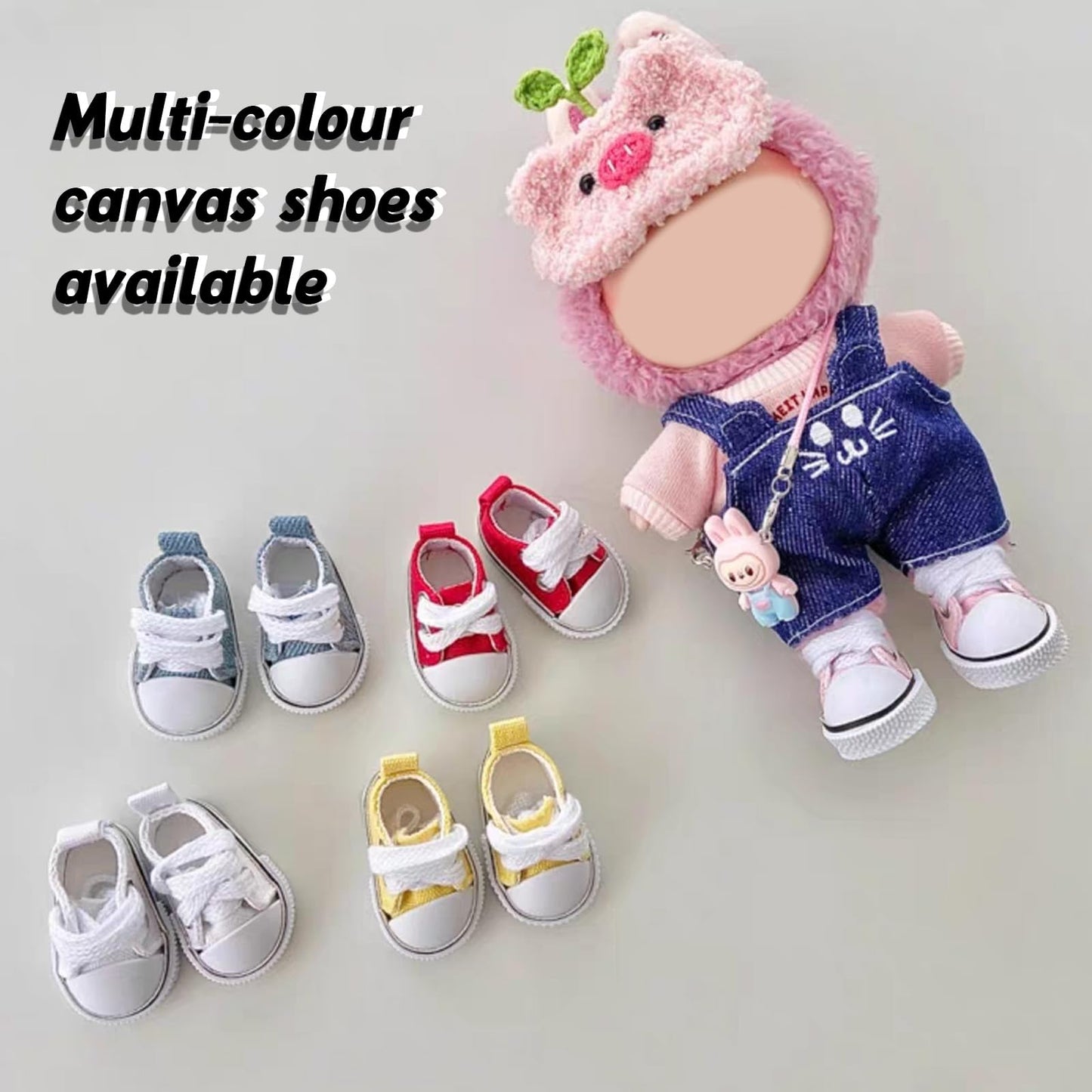 Lukax Mini Doll Shoes - Lace-Up Canvas Sneakers for 15cm/17cm Dolls (White)