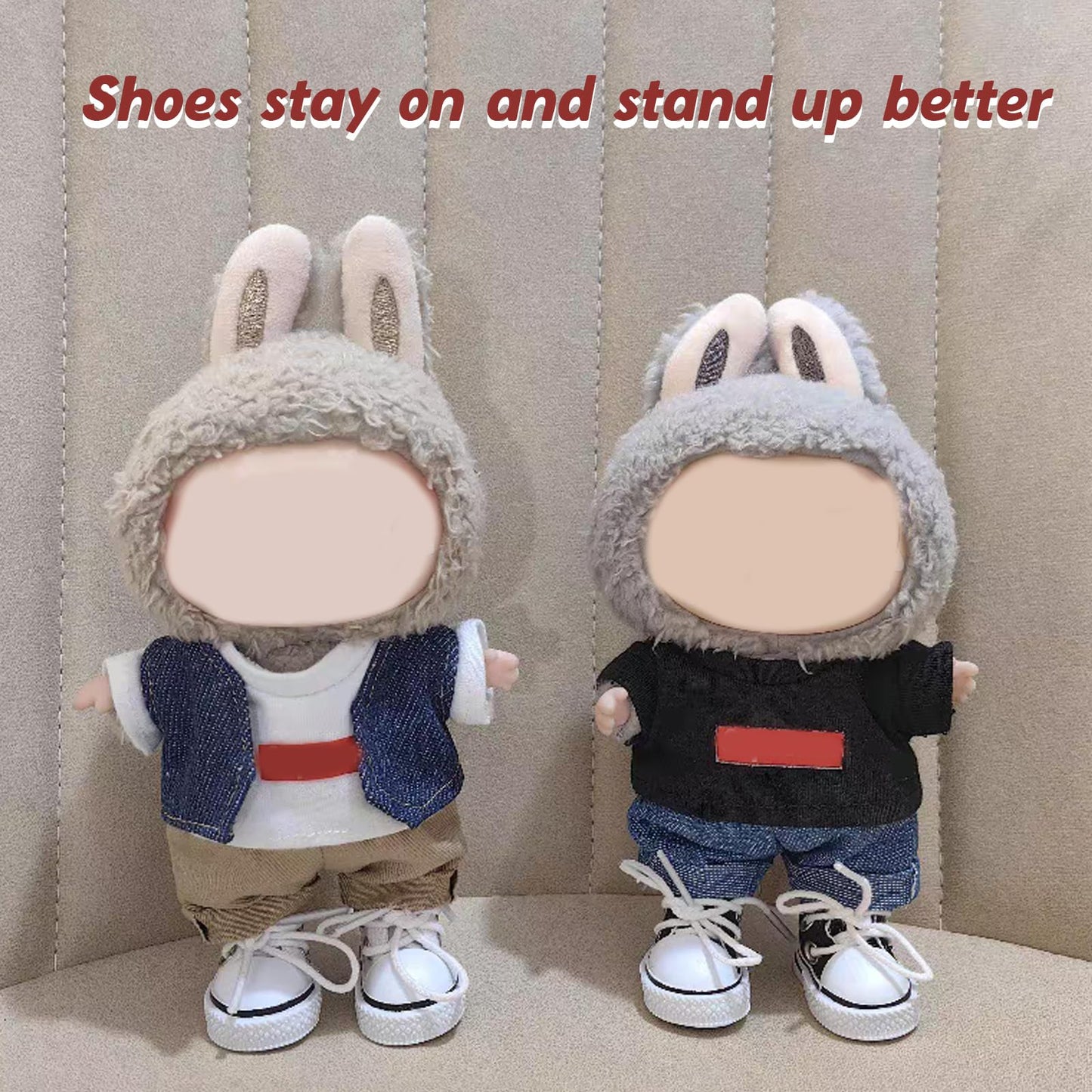 Lukax Mini Doll Shoes - Lace-Up Canvas Sneakers for 15cm/17cm Dolls (White)