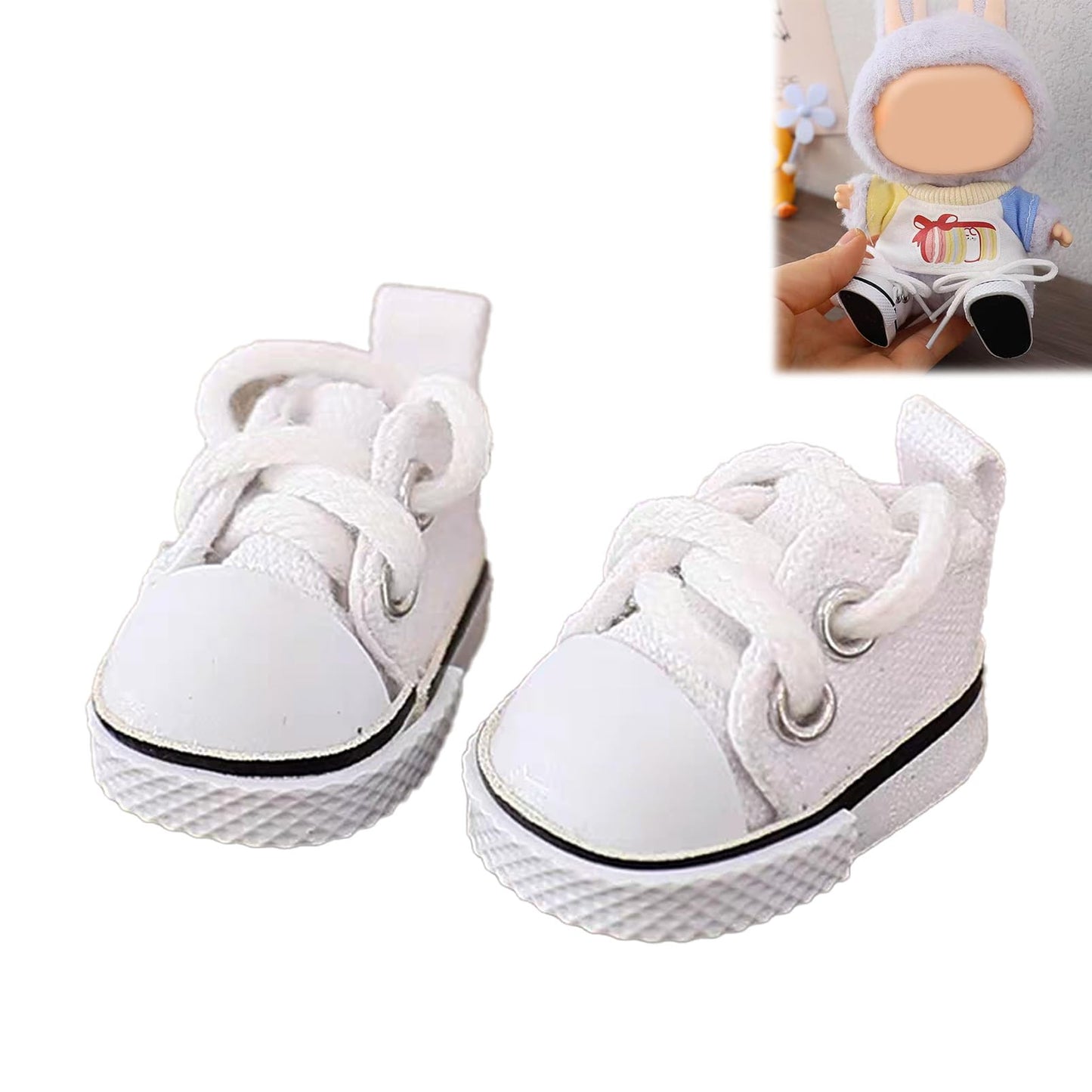 Lukax Mini Doll Shoes - Lace-Up Canvas Sneakers for 15cm/17cm Dolls (White)