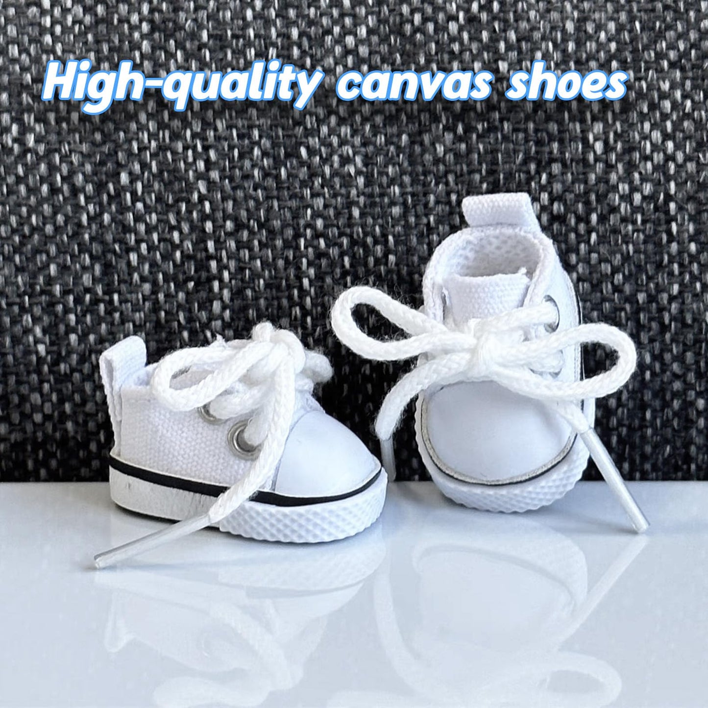 Lukax Mini Doll Shoes - Lace-Up Canvas Sneakers for 15cm/17cm Dolls (White)