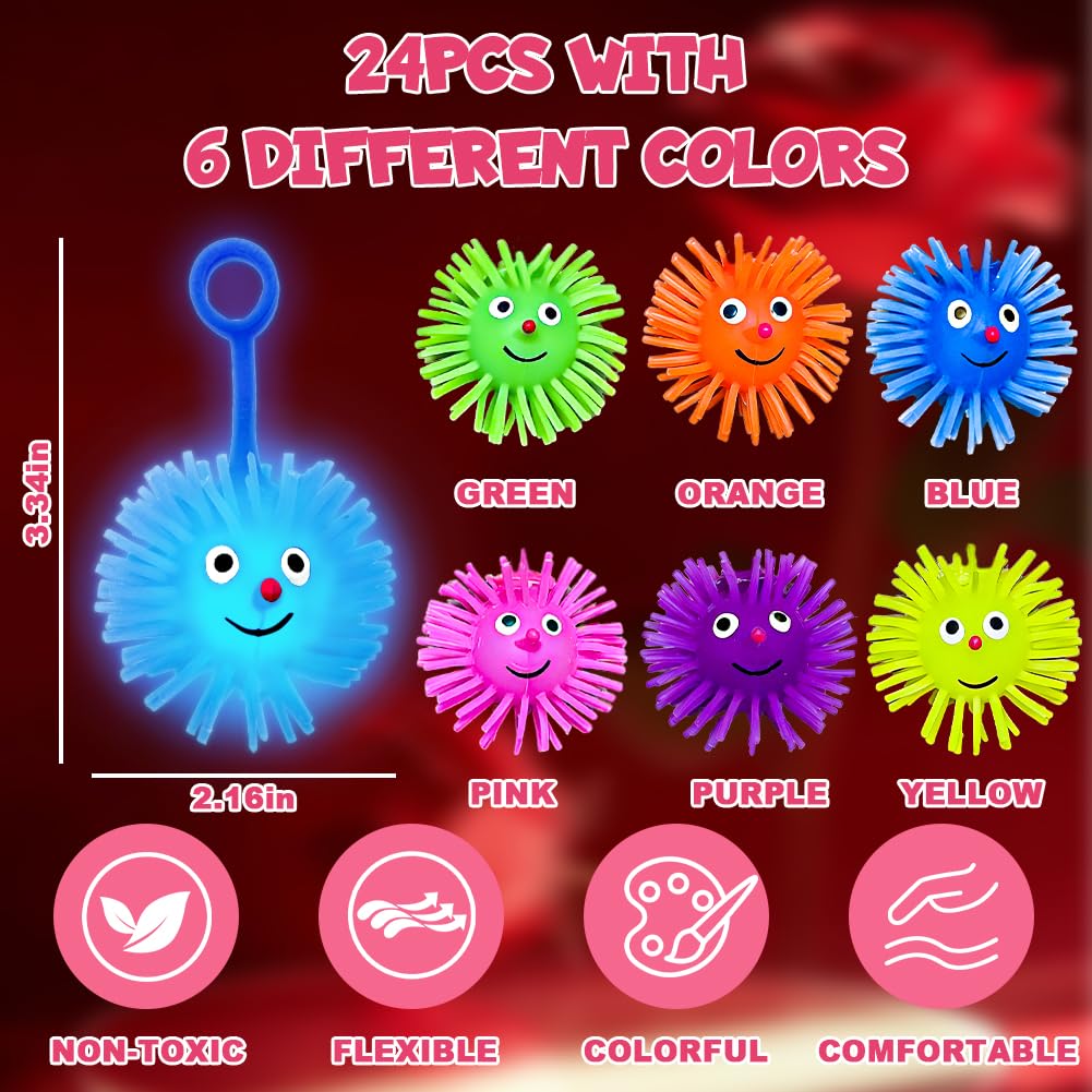 LUKBERA 24 Pack LED Puffer Balls – Glow-in-the-Dark Toys for Classrooms, Parties & Gifts