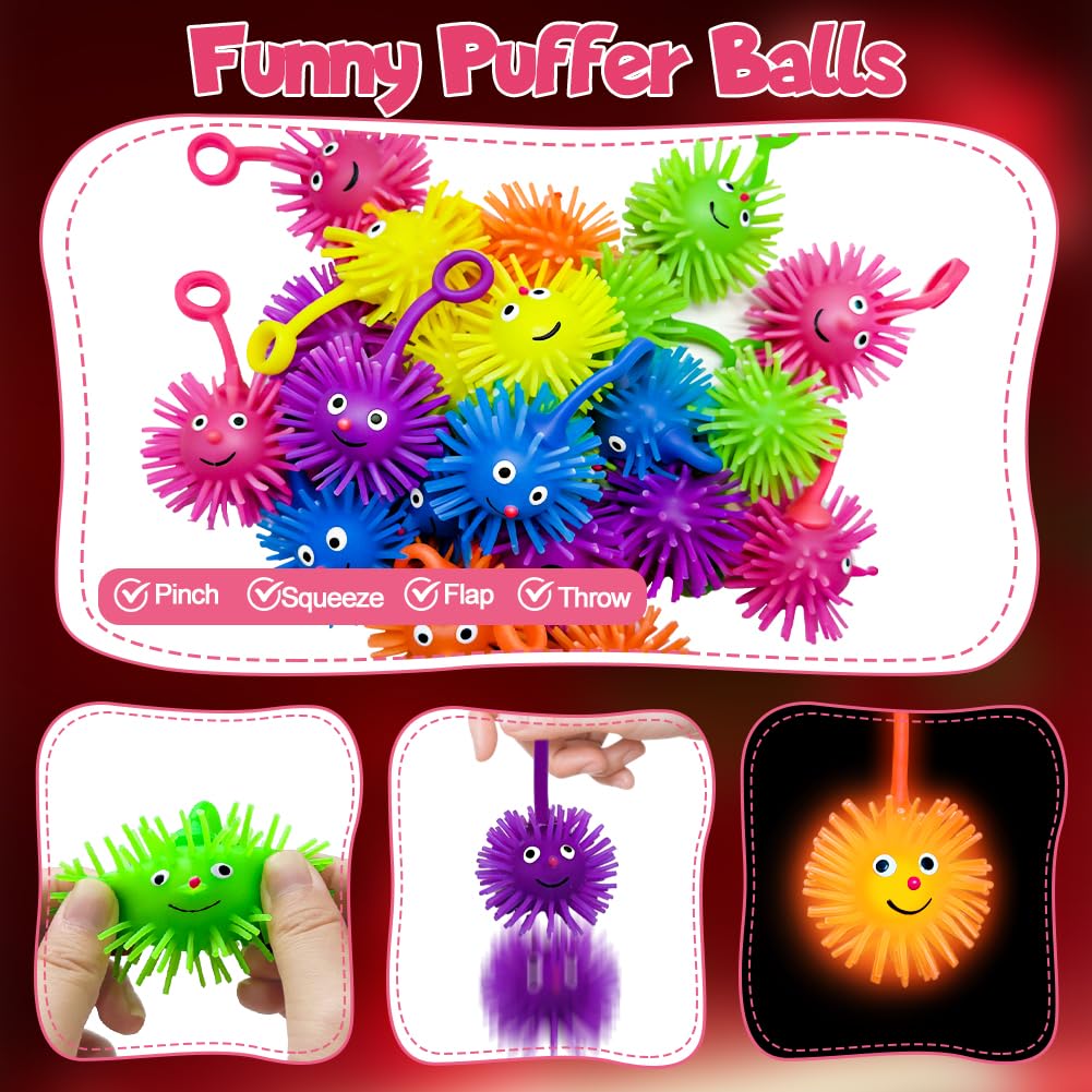 LUKBERA 24 Pack LED Puffer Balls – Glow-in-the-Dark Toys for Classrooms, Parties & Gifts