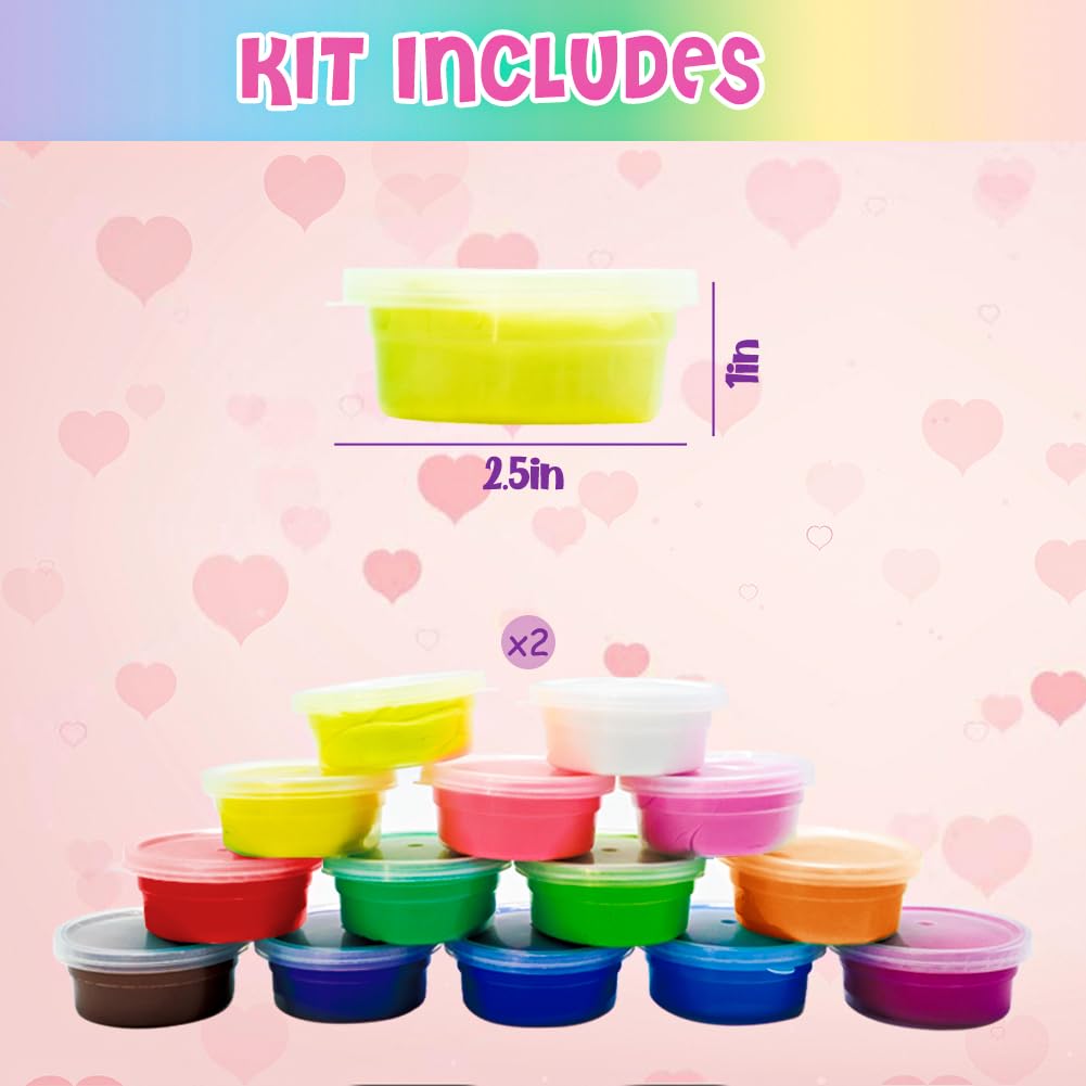 LUKBERA 28pcs Butter Slime Set – Colorful Kids’ Play Dough for Valentine’s & Classroom Gifts