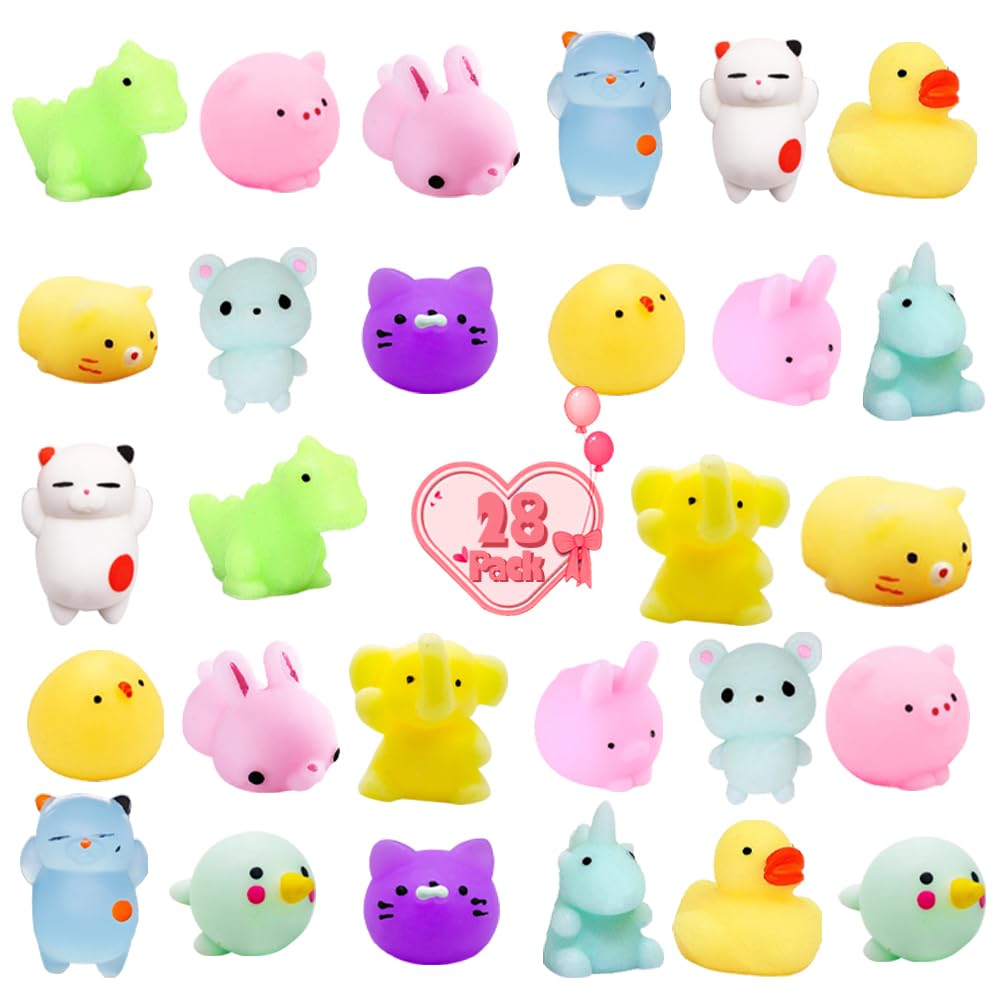 LUKBERA 28 Packs Mochi Squishy Toys – Stress Relief Fidget Squeeze for Kids