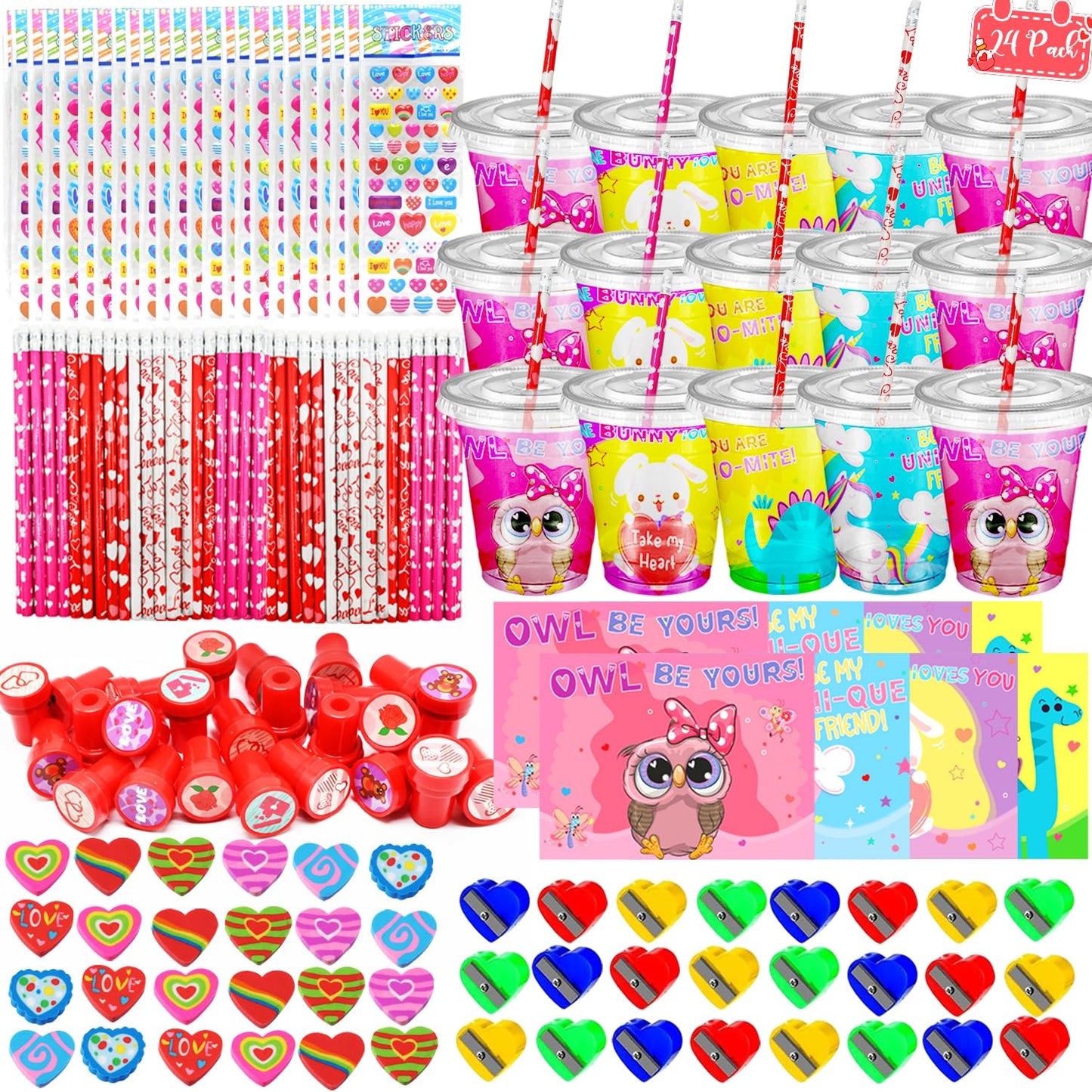 LUKBERA Valentine's Day Gifts for Kids — 24-Pack Classroom Stationery Set