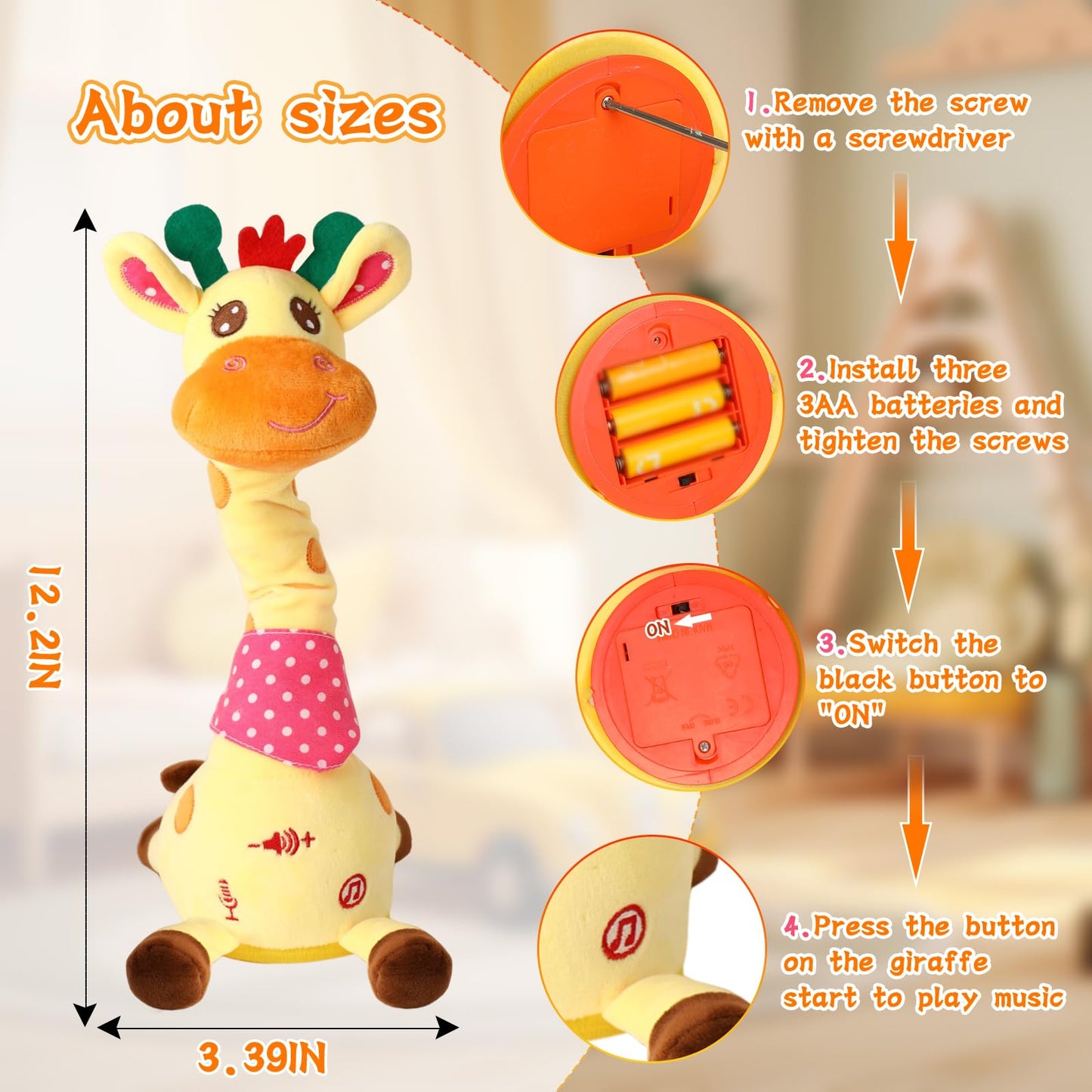 LUKETURE Dancing Talking Giraffe Toy — Plush Interactive Singing Giraffe for Kids