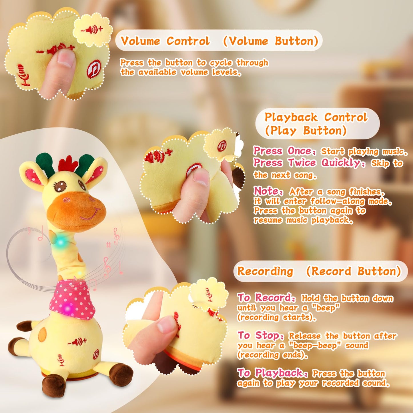 LUKETURE Dancing Talking Giraffe Toy — Plush Interactive Singing Giraffe for Kids